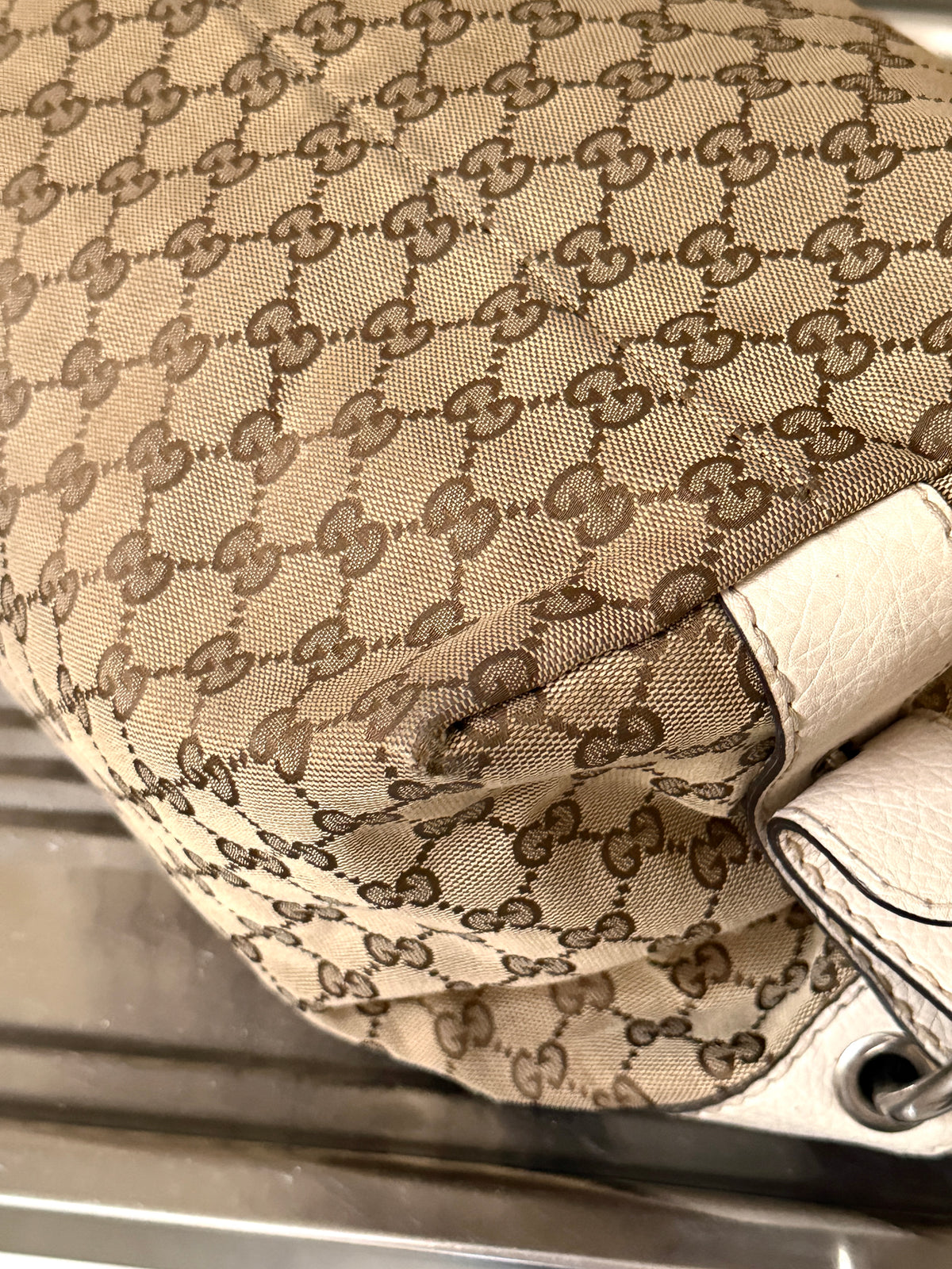 Gucci GG Bamboo Bar Medium Monogram White Shoulder Bag