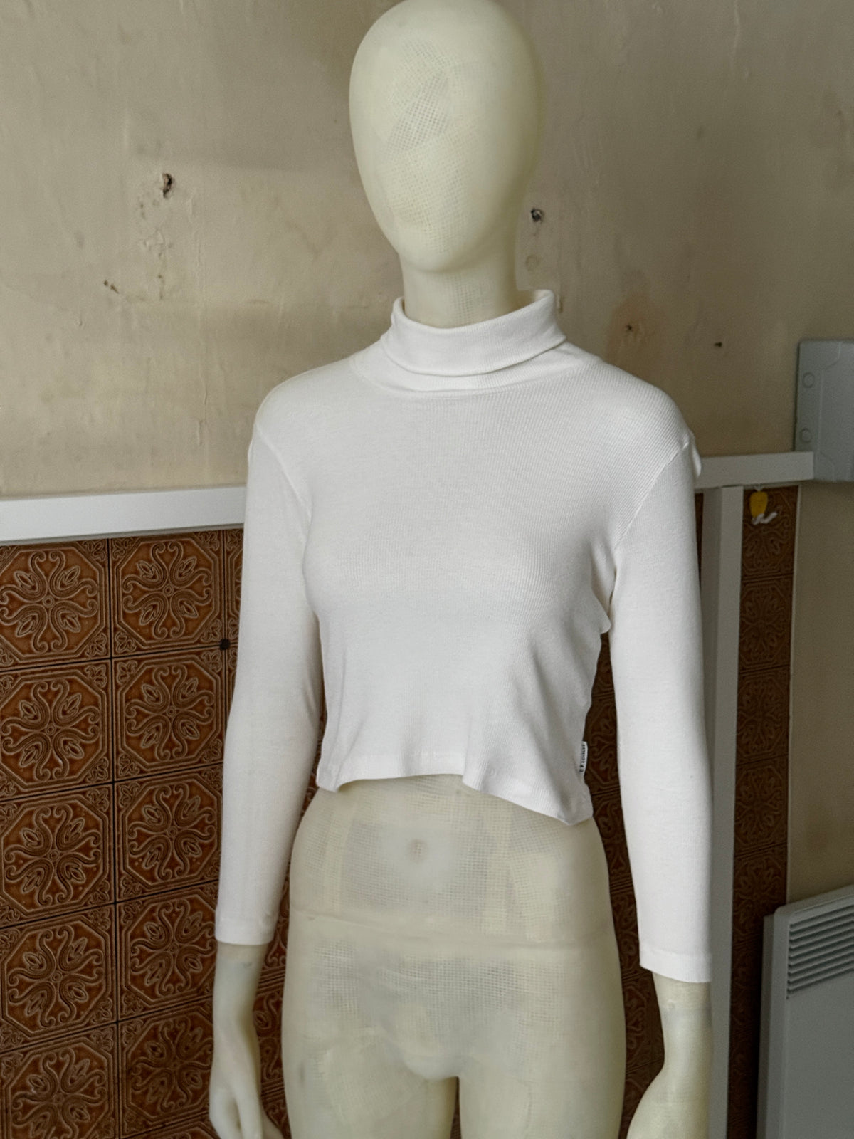 Vintage CP Company Cropped White Turtleneck Longsleeve Top - XS