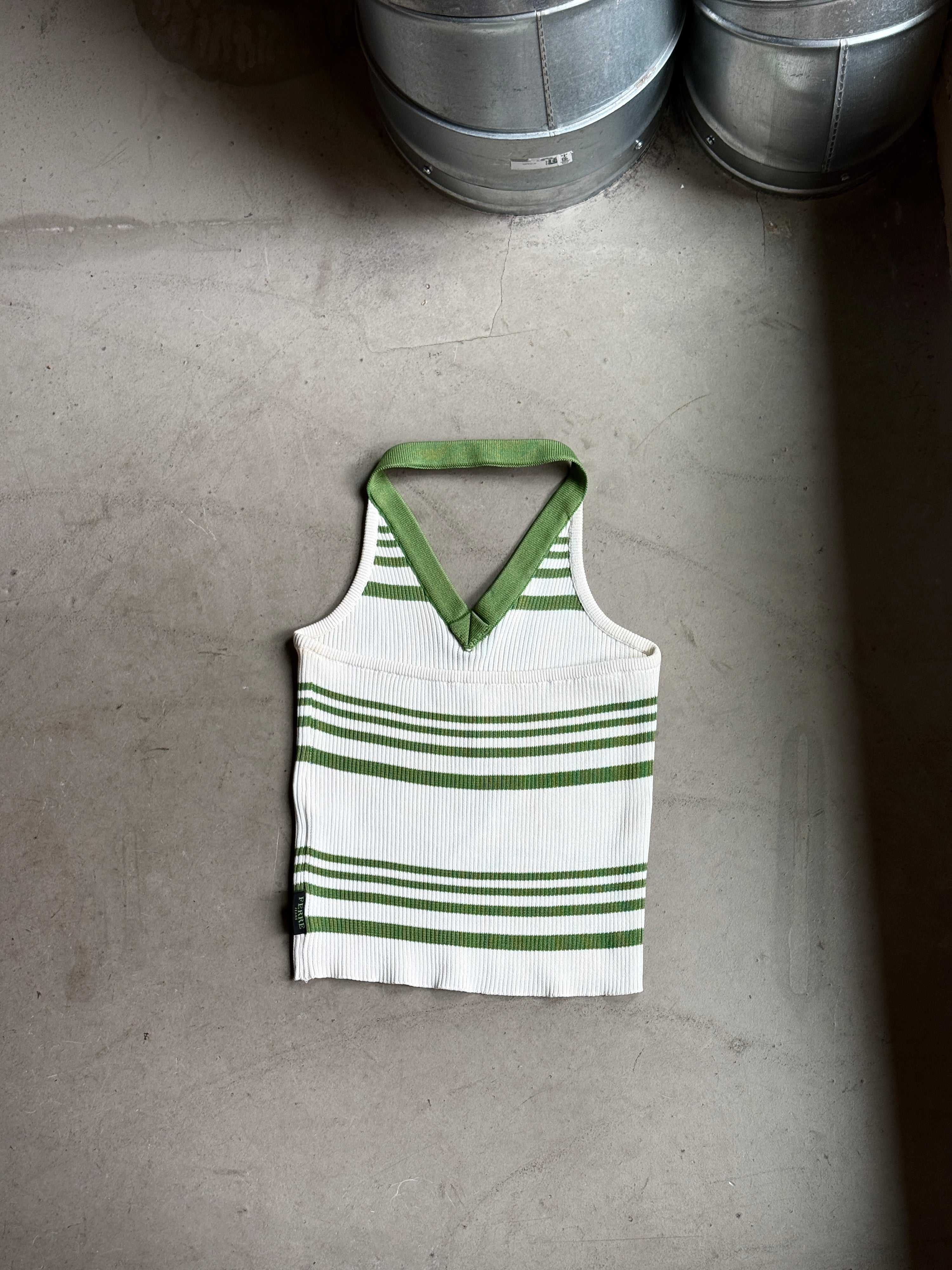 Vintage Gianfranco Ferre Halter Neck Top White/Green - XS