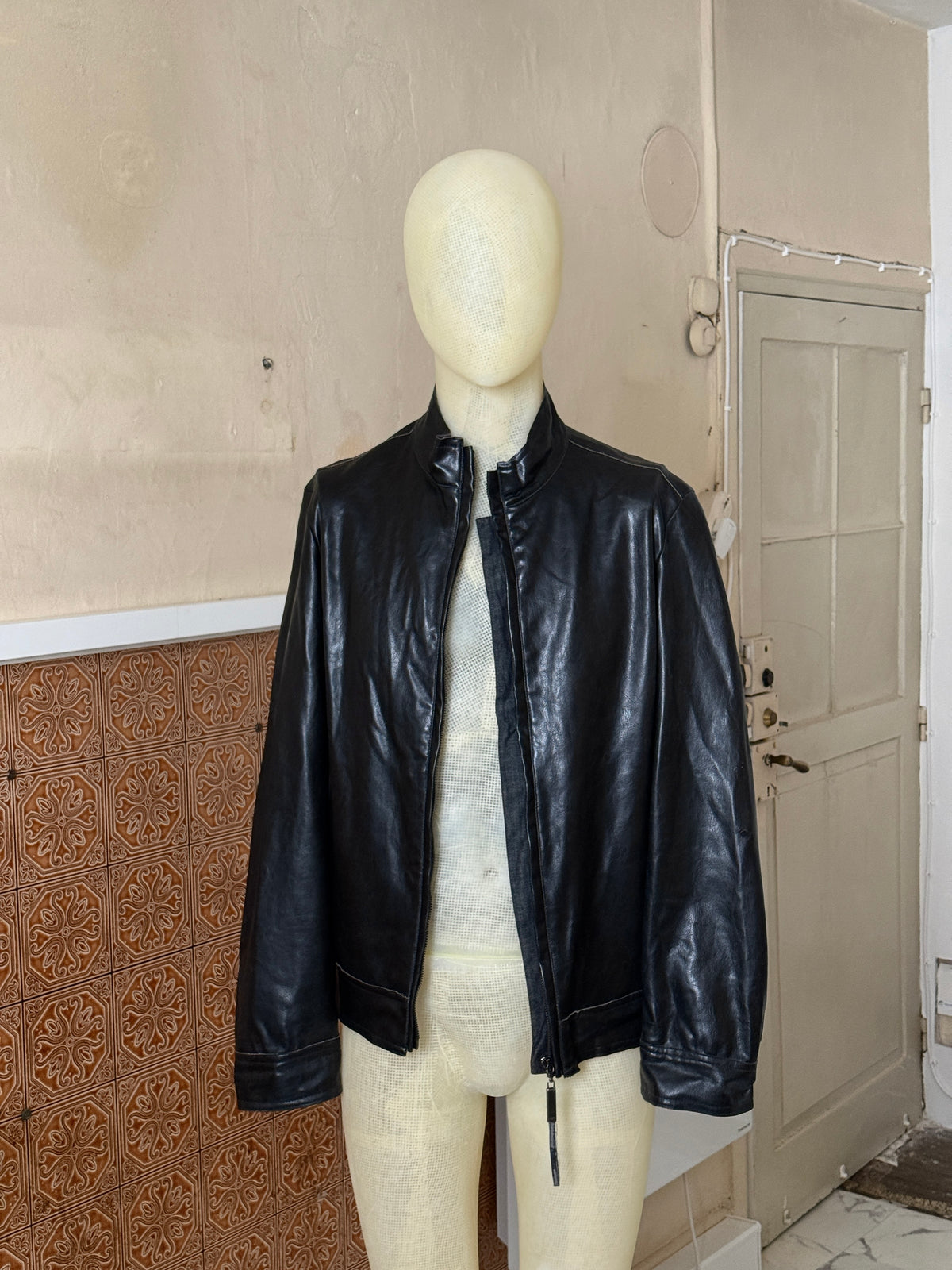 Vintage 2000s Gianfranco Ferré Black Faux Leather Jacket - M