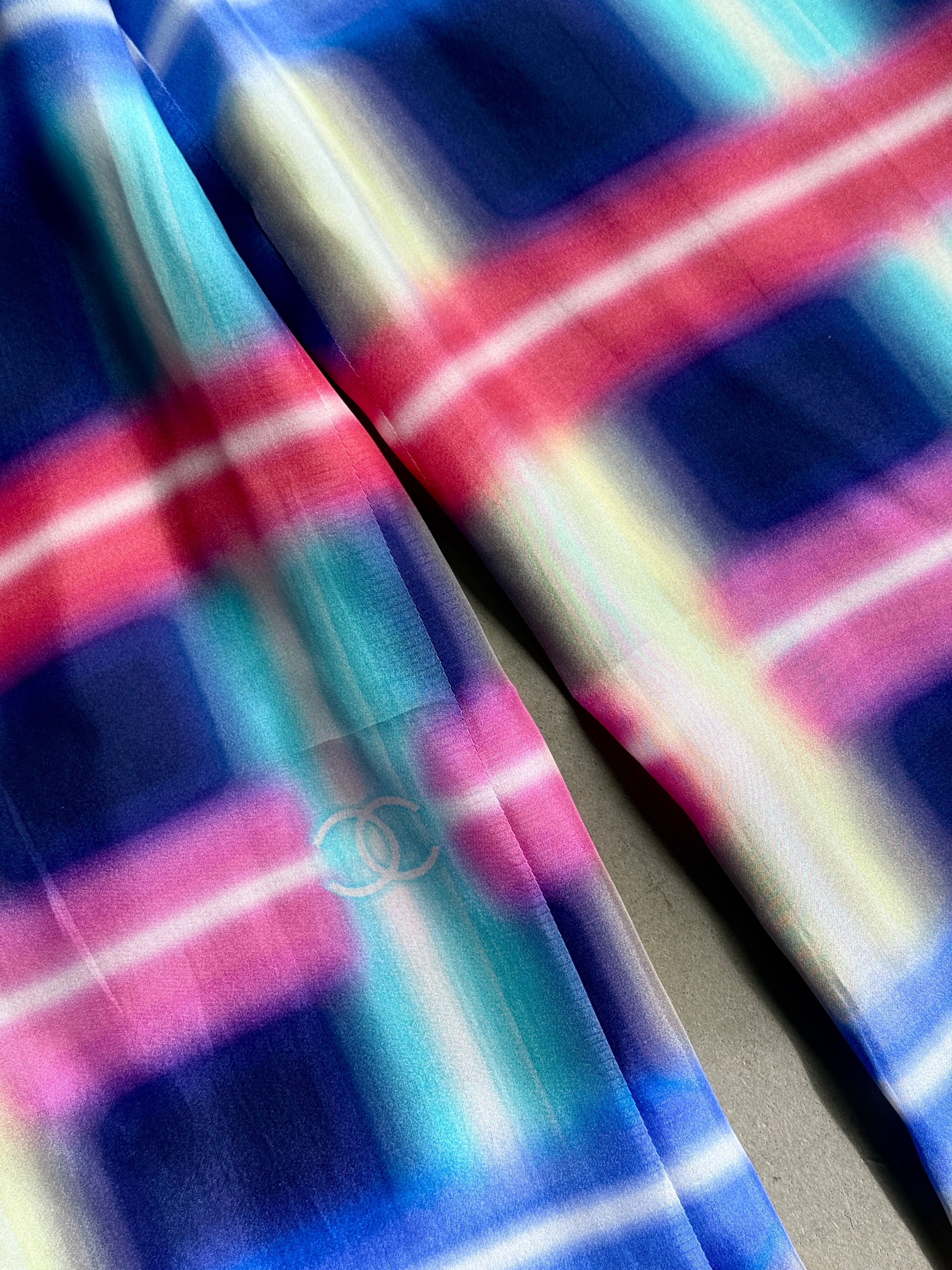 Checkered Plaid Chanel Silk Wide-Leg Palazzo Trousers - W29 L32