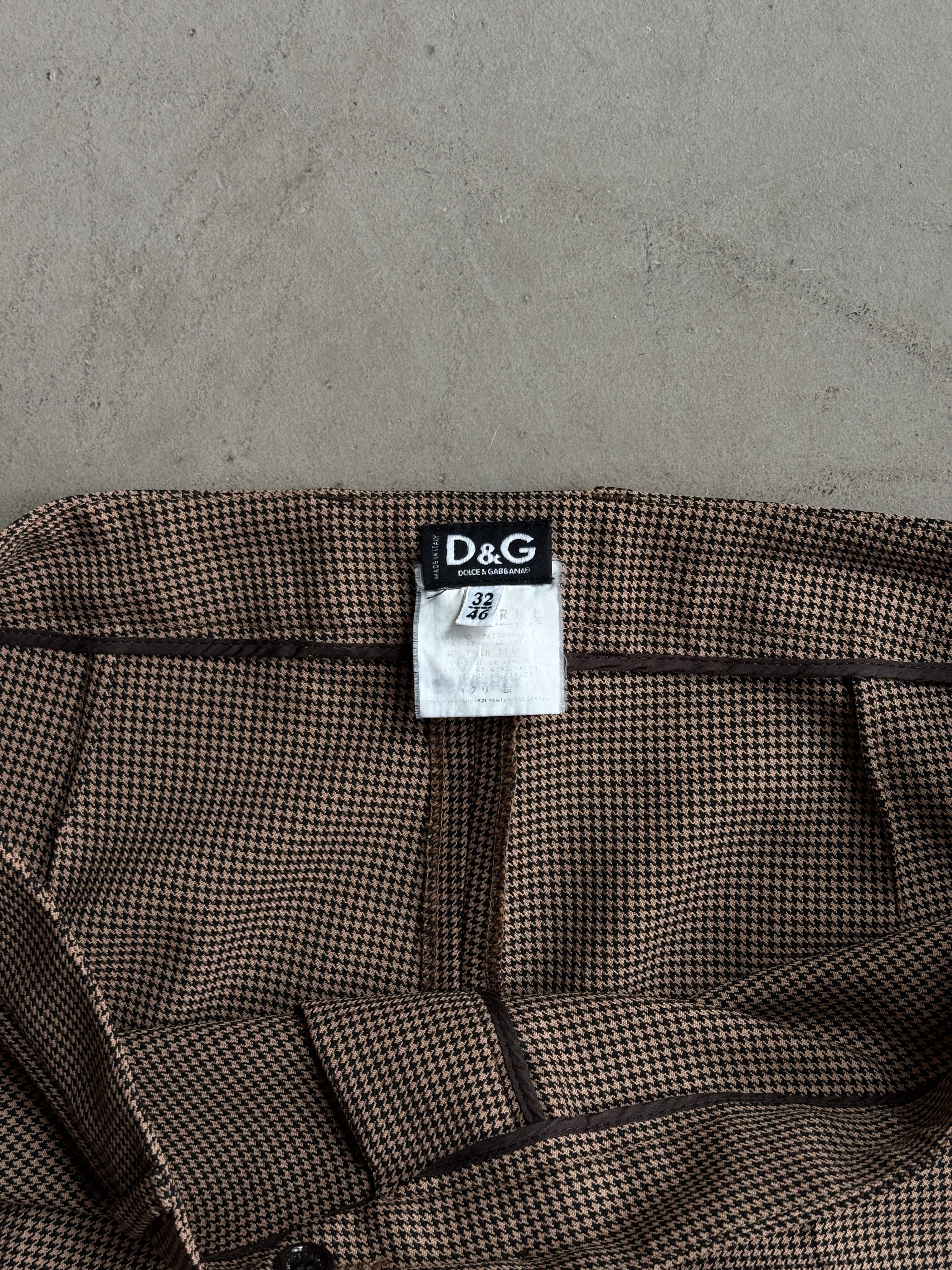 Vintage Dolce & Gabbana Houndstooth Bootcut Trousers Brown - W34 L35