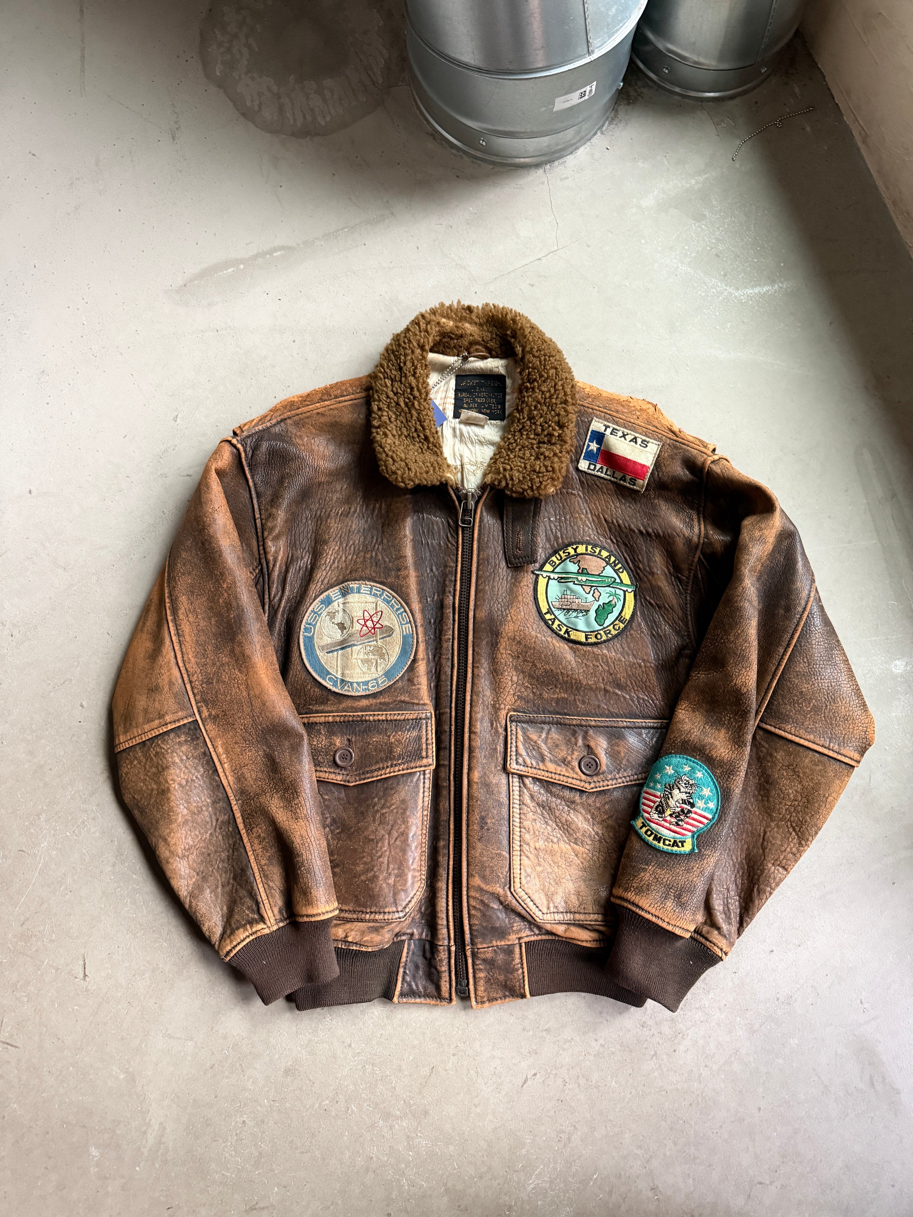 1980s Avirex G-1 Leather Flight Jacket Brown - M