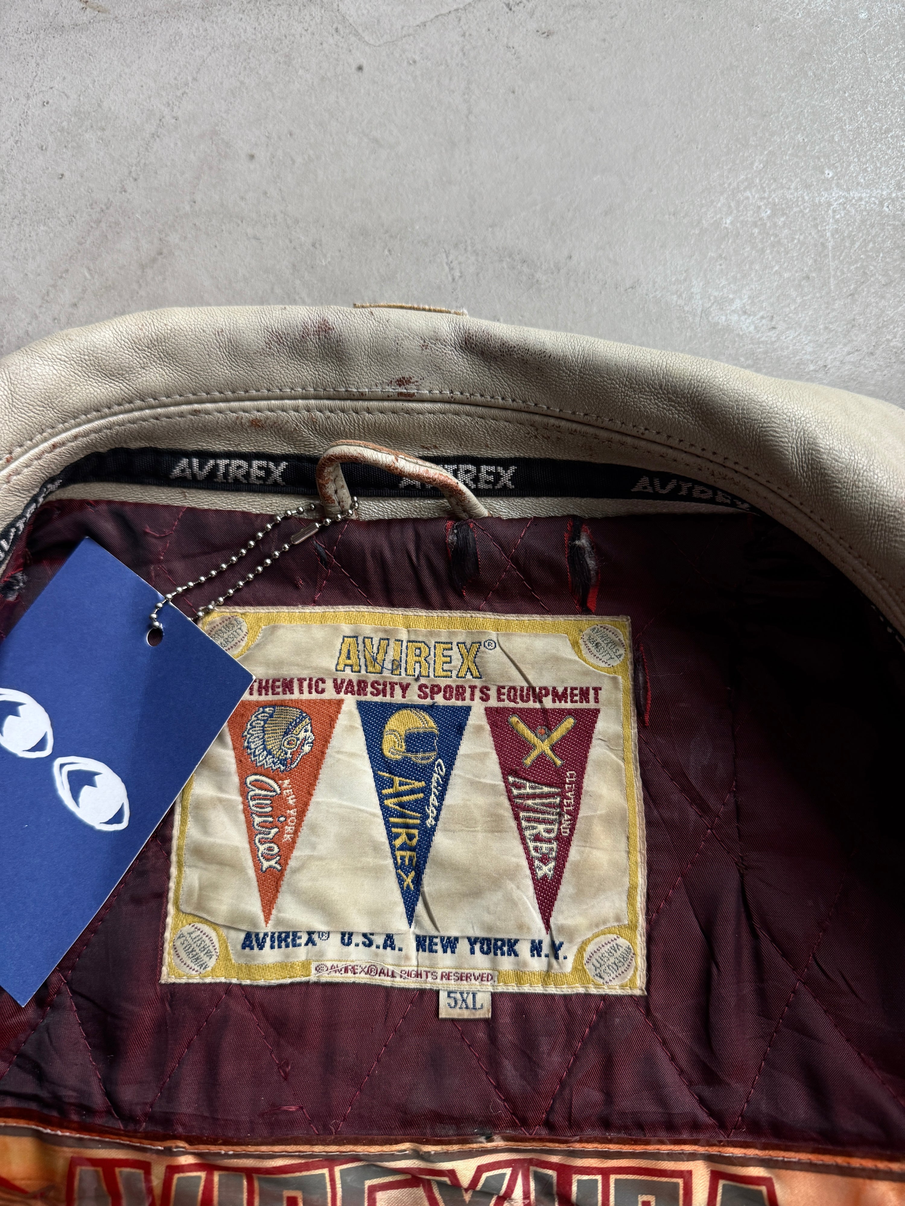 Vintage Avirex "University Club New York" Varsity Leather Jacket Cream - XXL