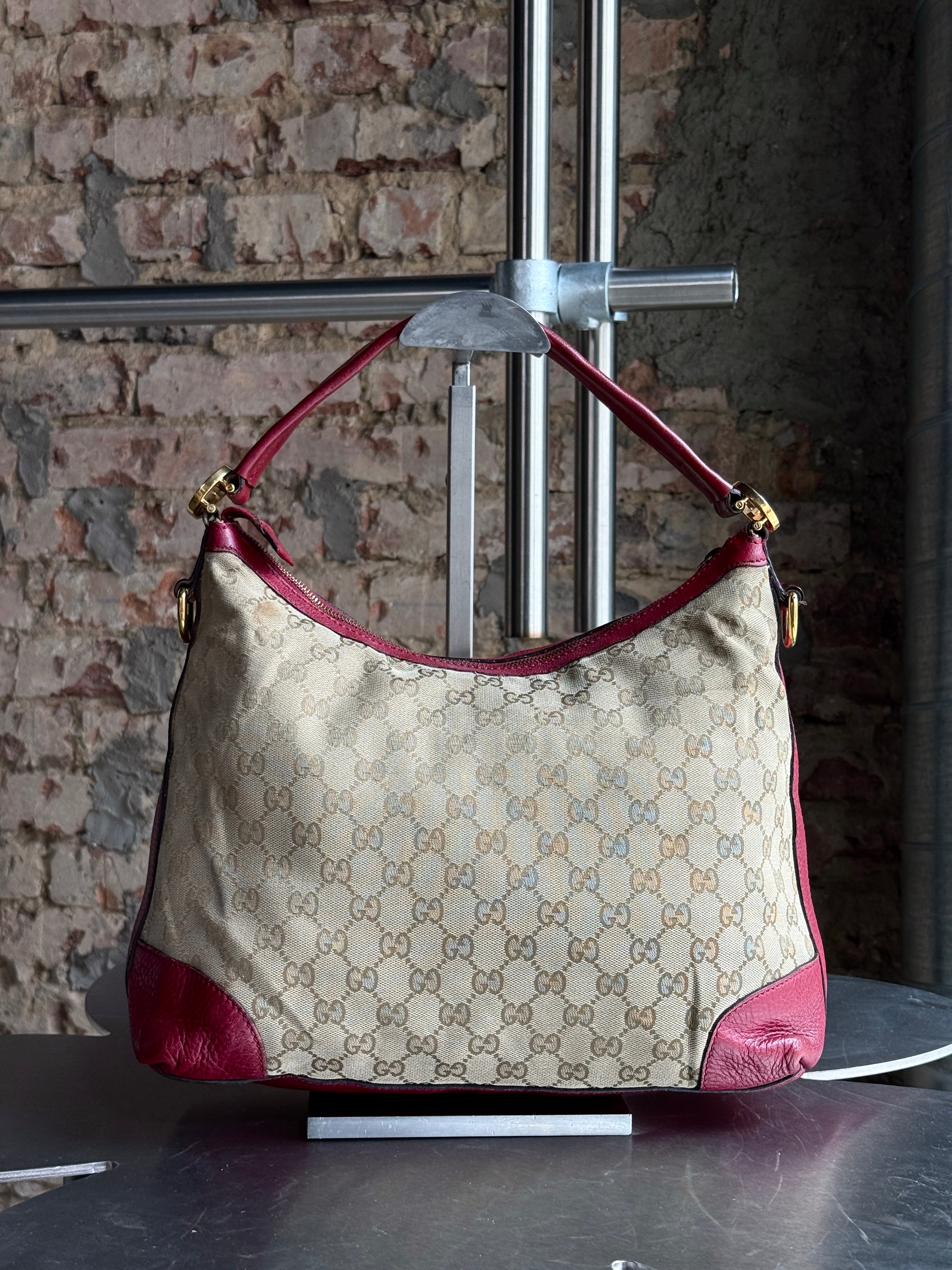 Vintage Small Gucci Hobo Bag Beige / Red