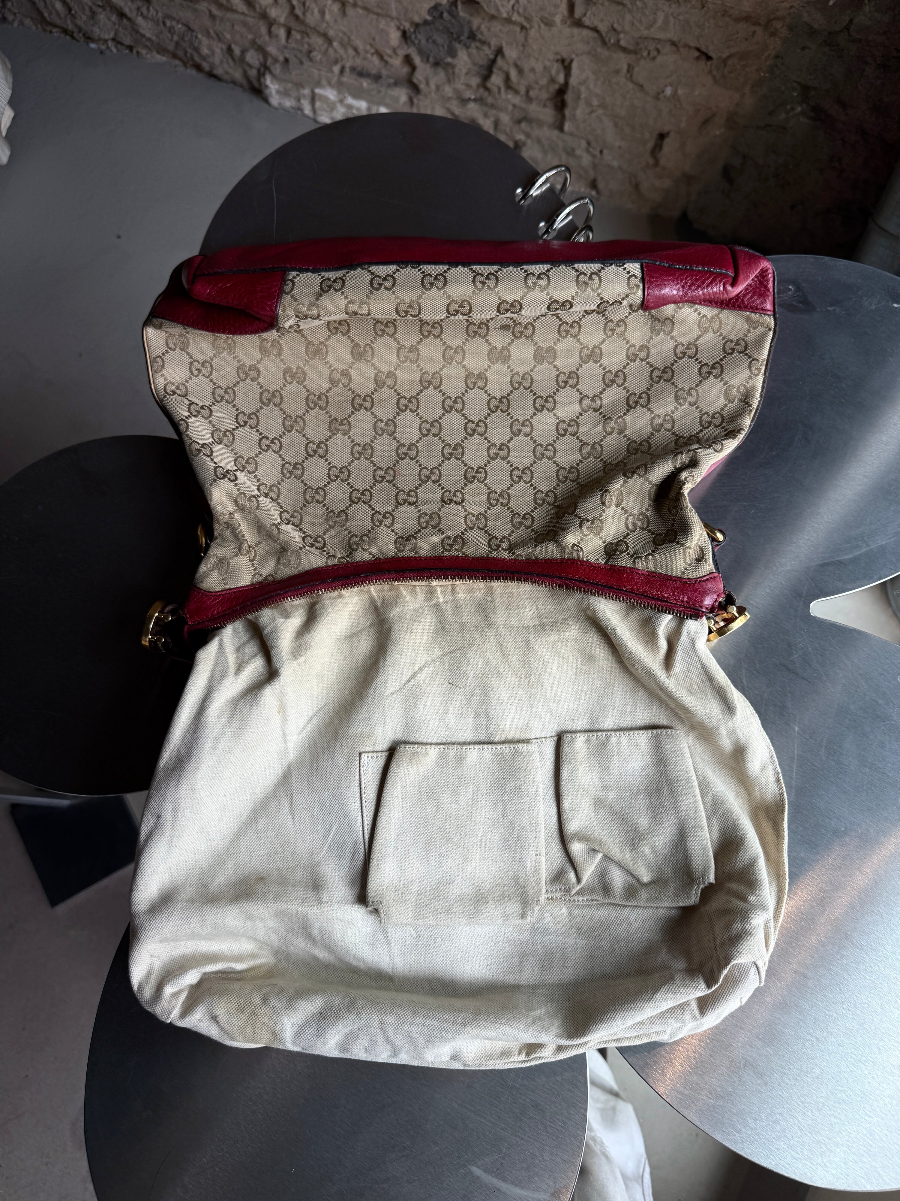 Vintage Small Gucci Hobo Bag Beige / Red