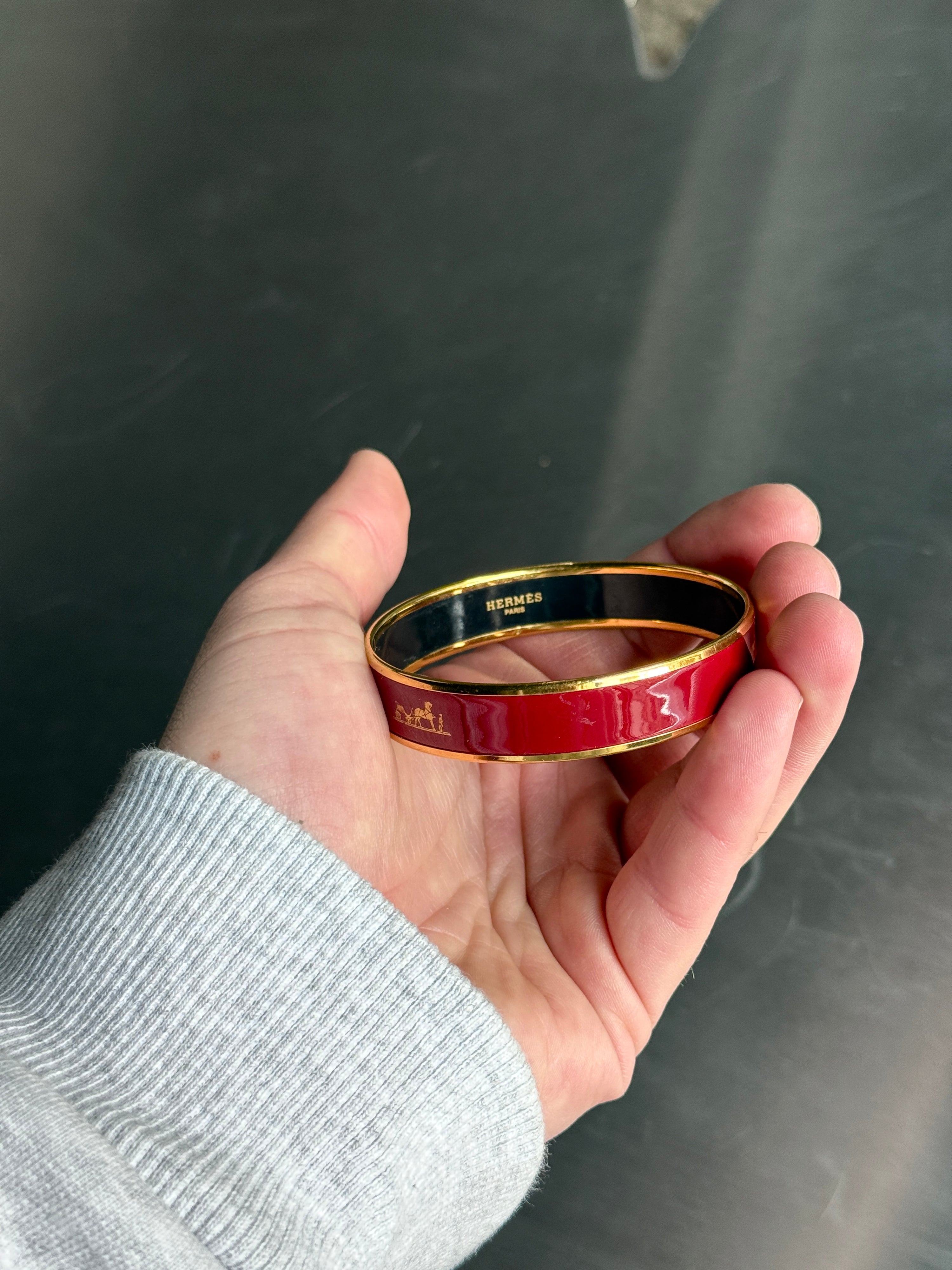 Vintage Hermès Red Caleche Enamel Bangle Bracelet