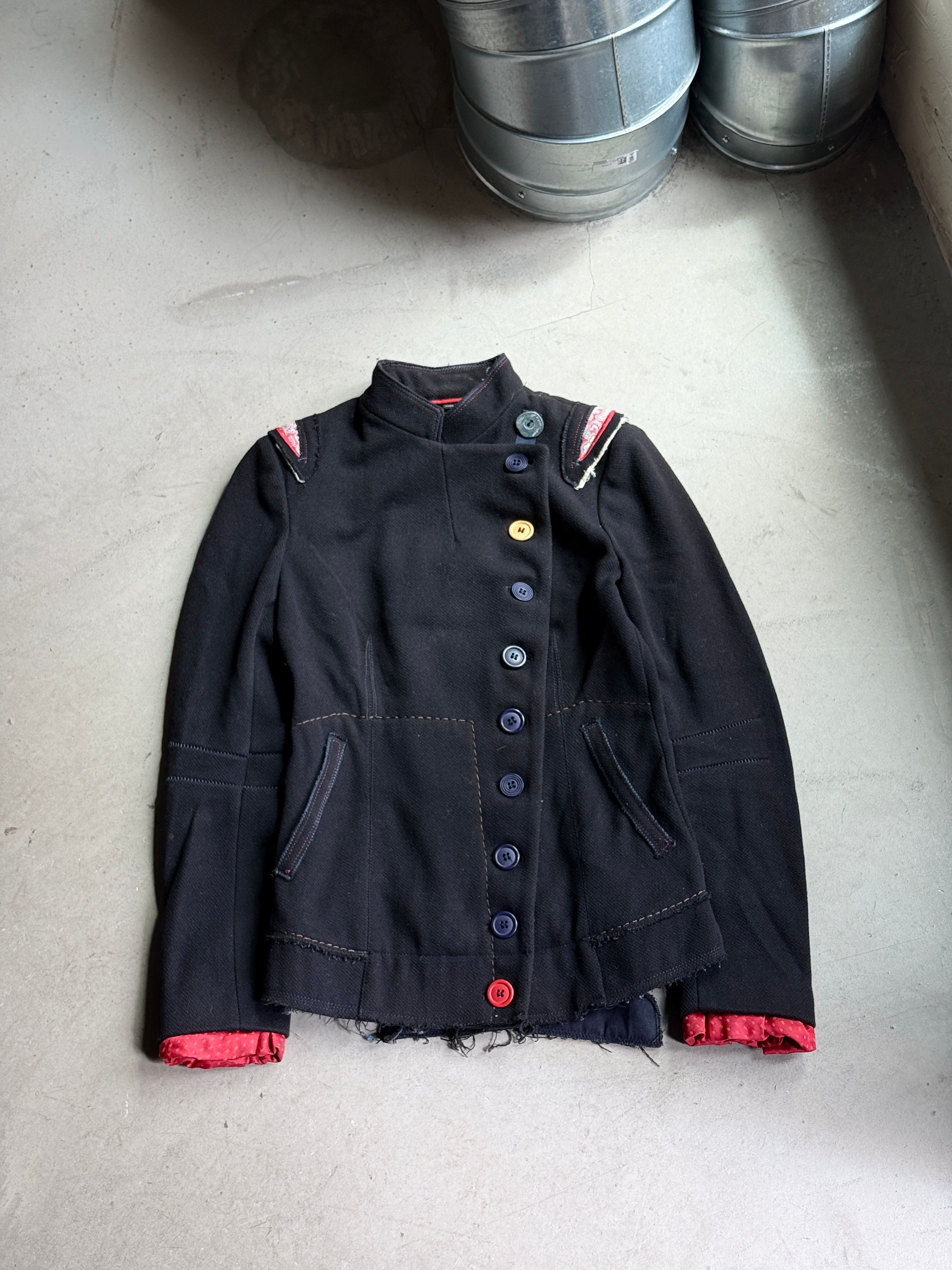 2000s Marithé + François Girbaud Asymmetrical Buttoned Black Officer Jacket - S