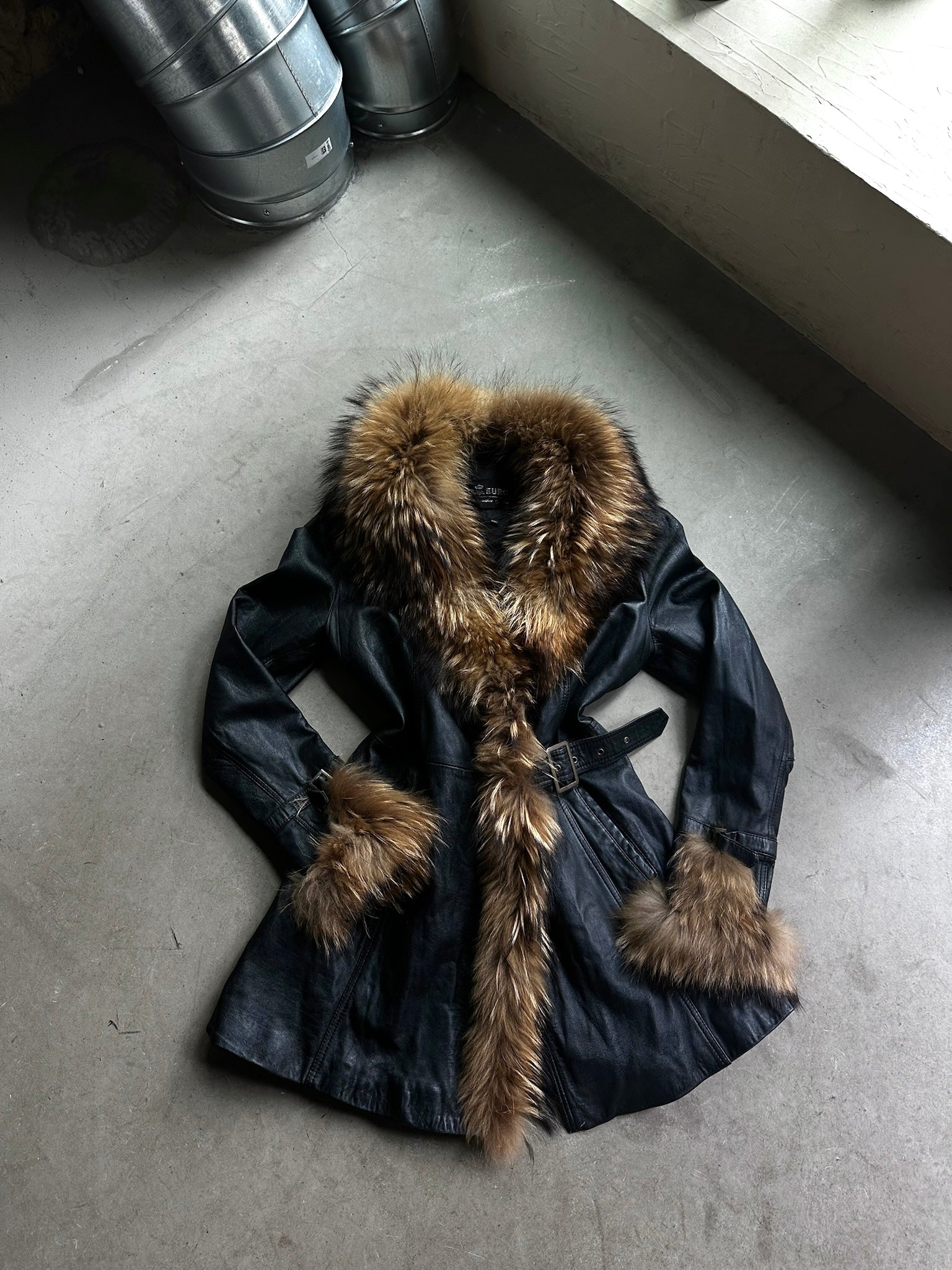 Vintage Leather & Fur Jacket Black - S