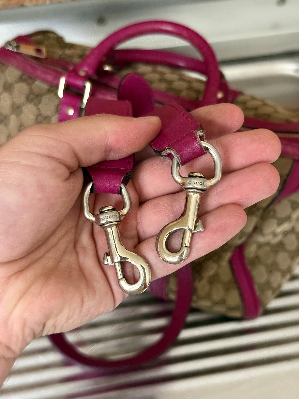 Gucci GG Canvas Beige/Pink Medium Joy Boston Bag