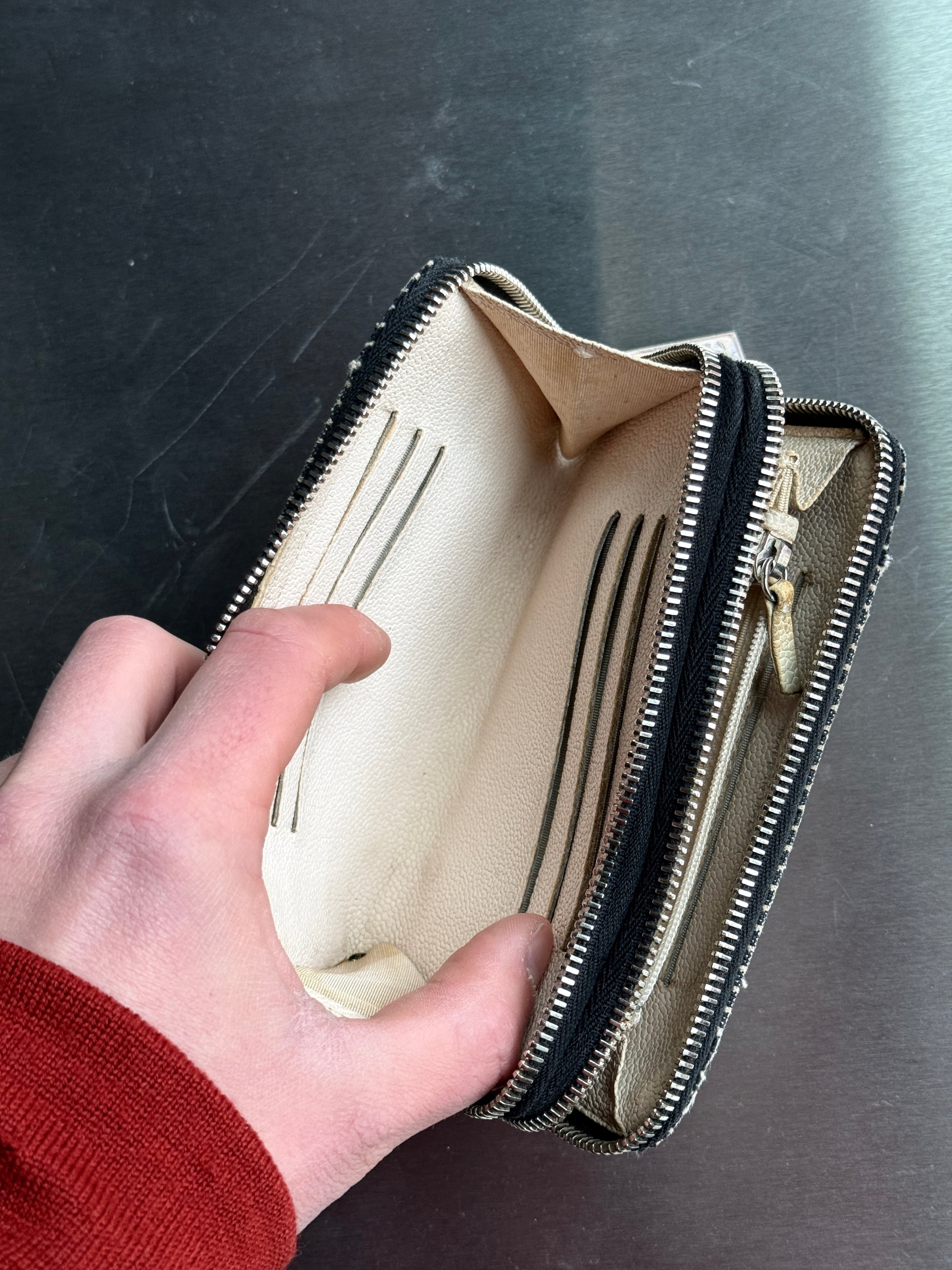 Chanel Double Zip Striped “Denim” Wallet White/Blue