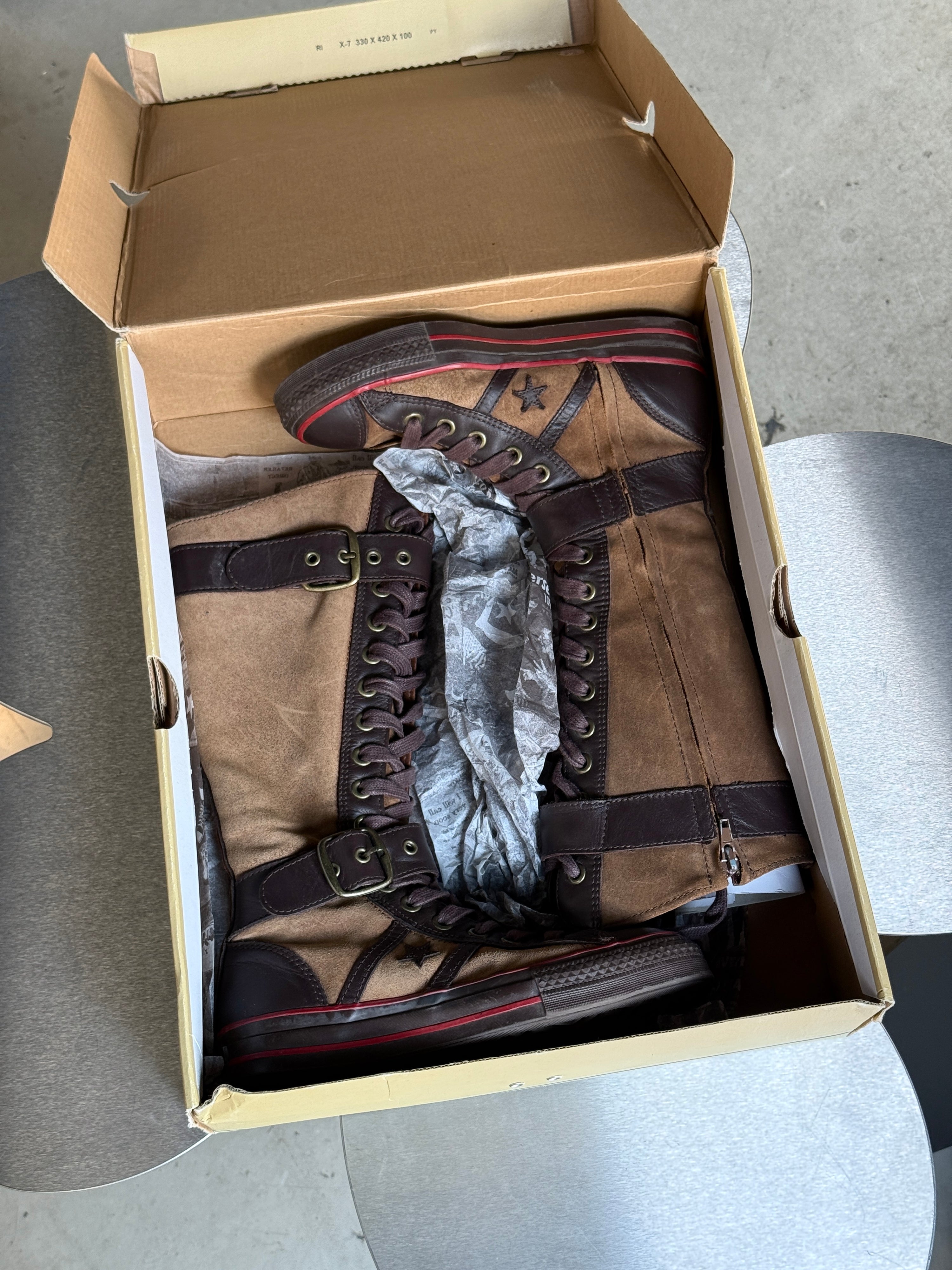 Vintage Converse Knee High Lace Up Buckle Boots Brown (with box) - EU 40