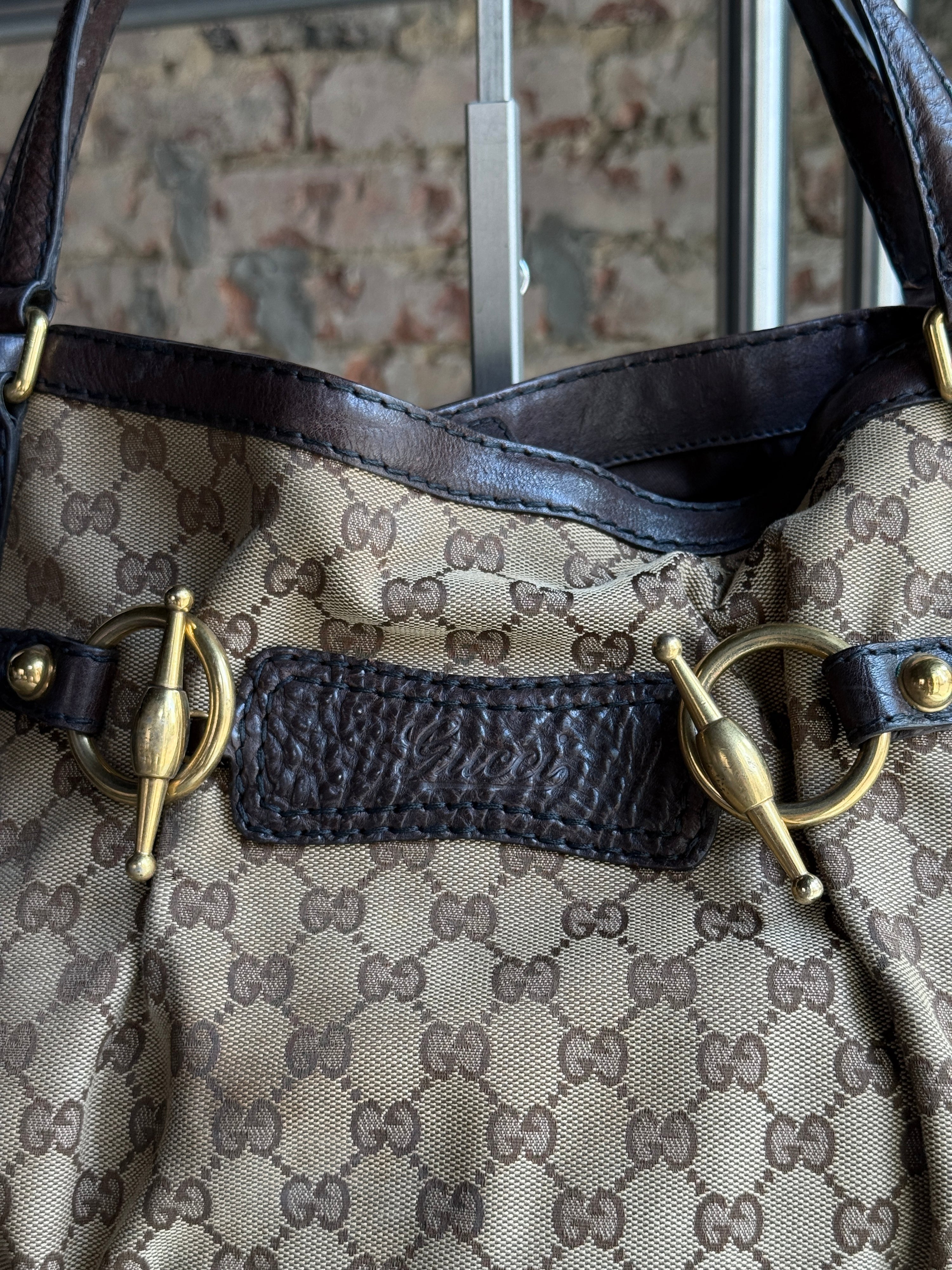 Vintage Gucci Jockey Horsebit Shoulder Bag Beige