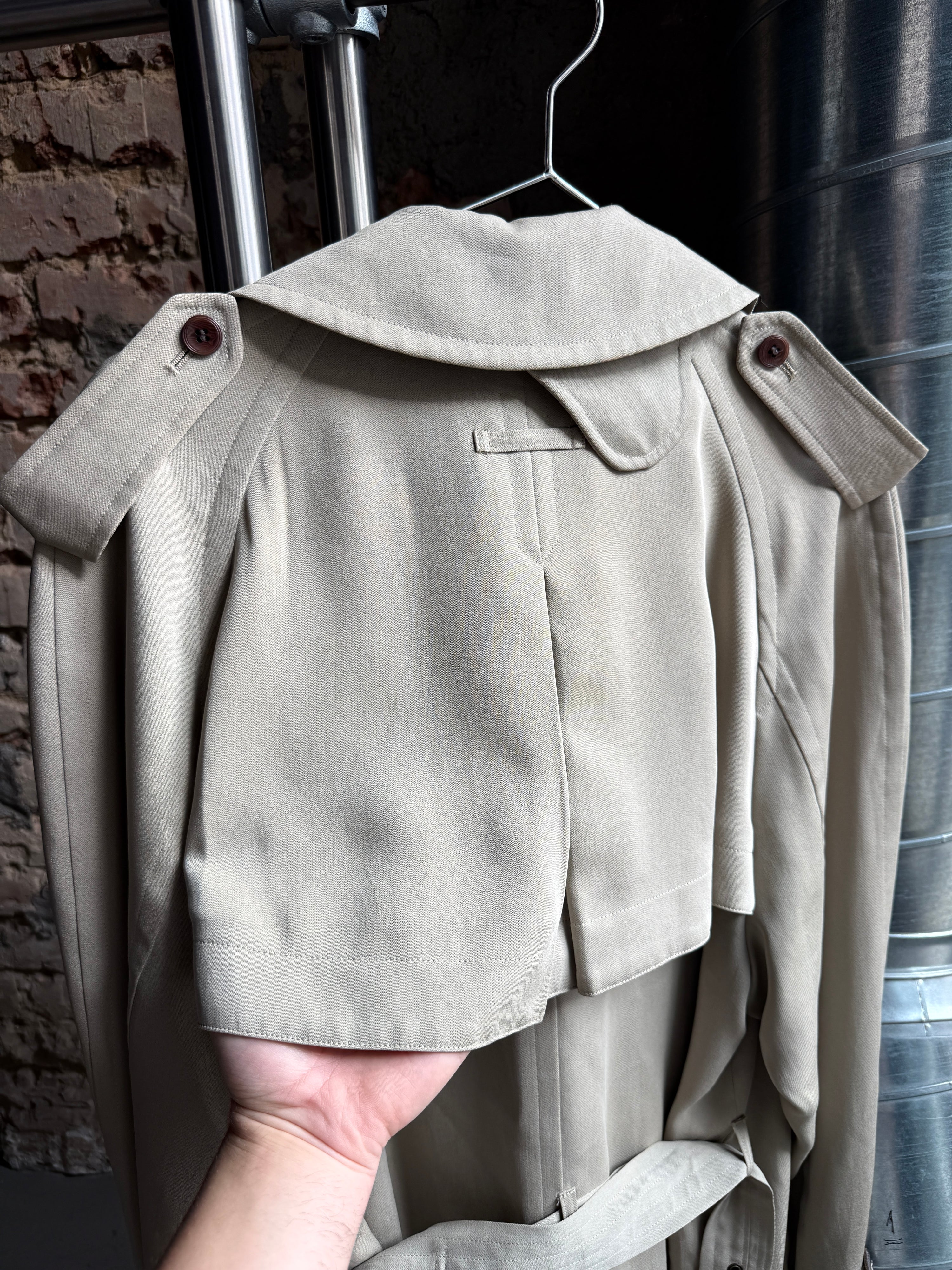 Vintage 1990s Jean Paul Gaultier Objet Homme Double Breasted Trench Coat Beige - L
