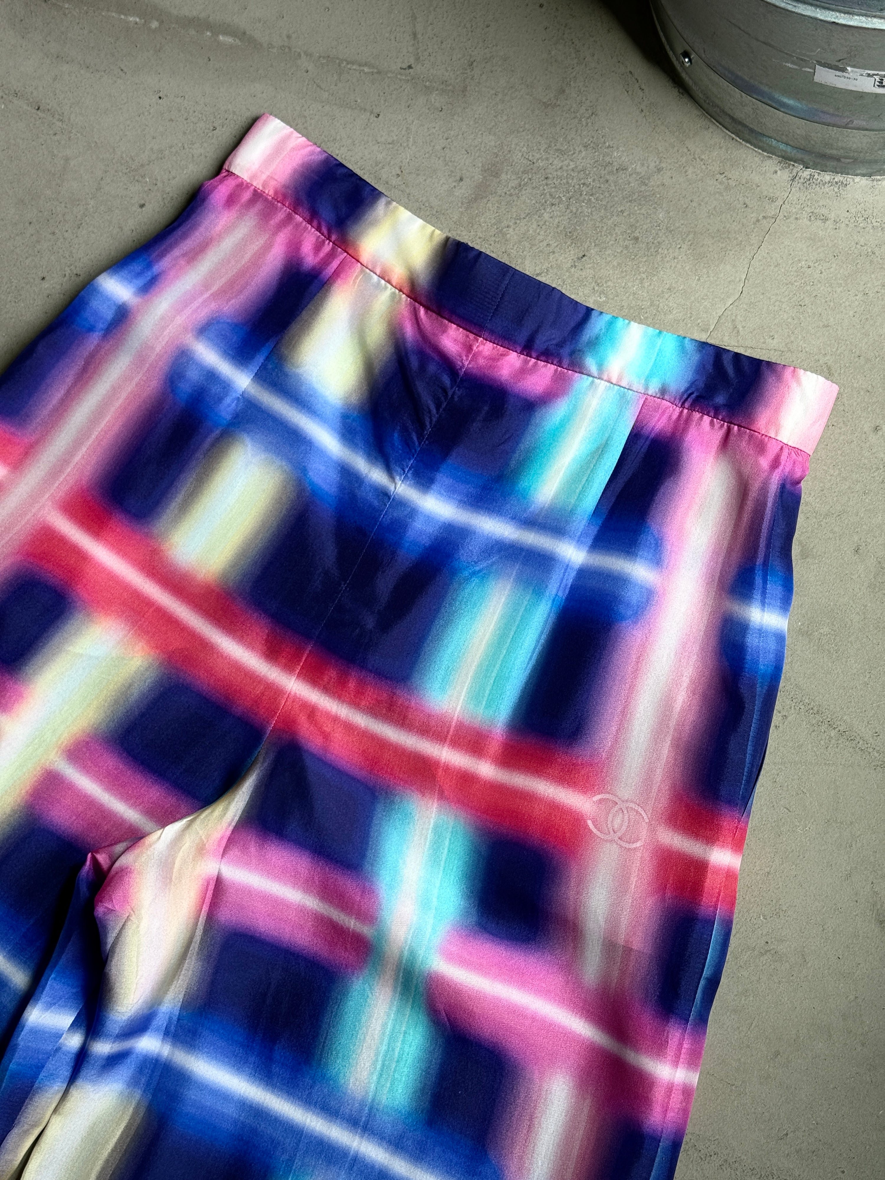 Checkered Plaid Chanel Silk Wide-Leg Palazzo Trousers - W29 L32