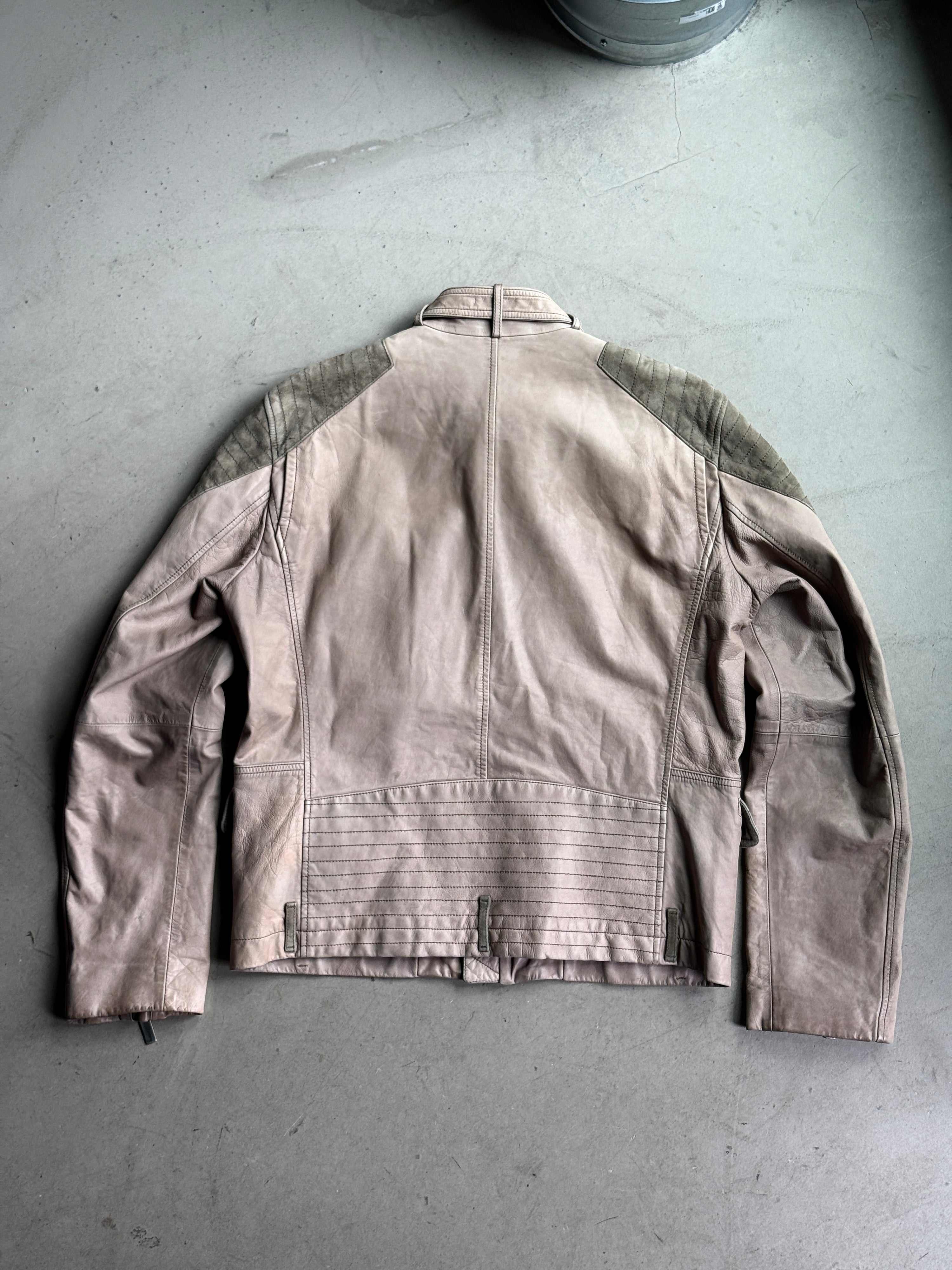 Vintage Kenzo Leather Biker Jacket Taupe / Khaki - L