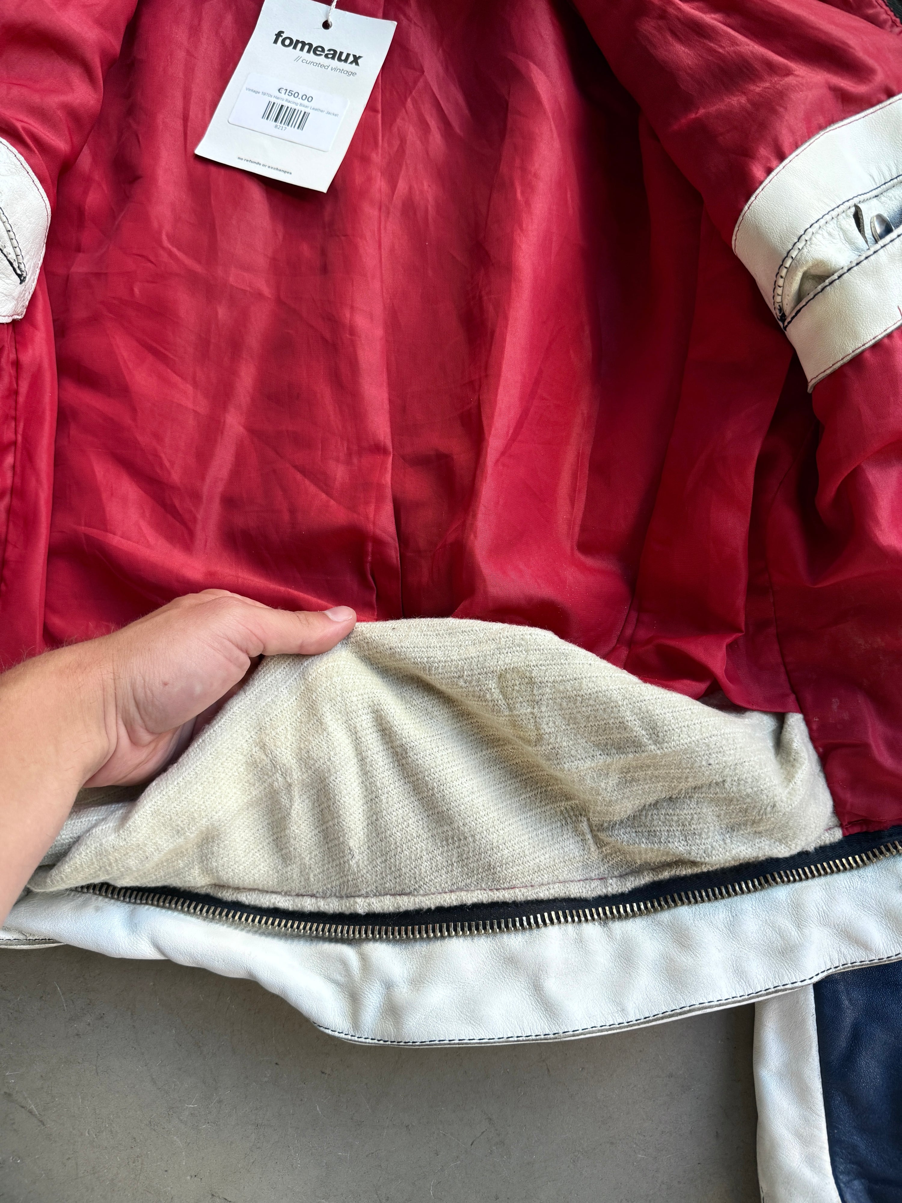Vintage 1970s Harro Racing Biker Leather Jacket White / Navy - XS
