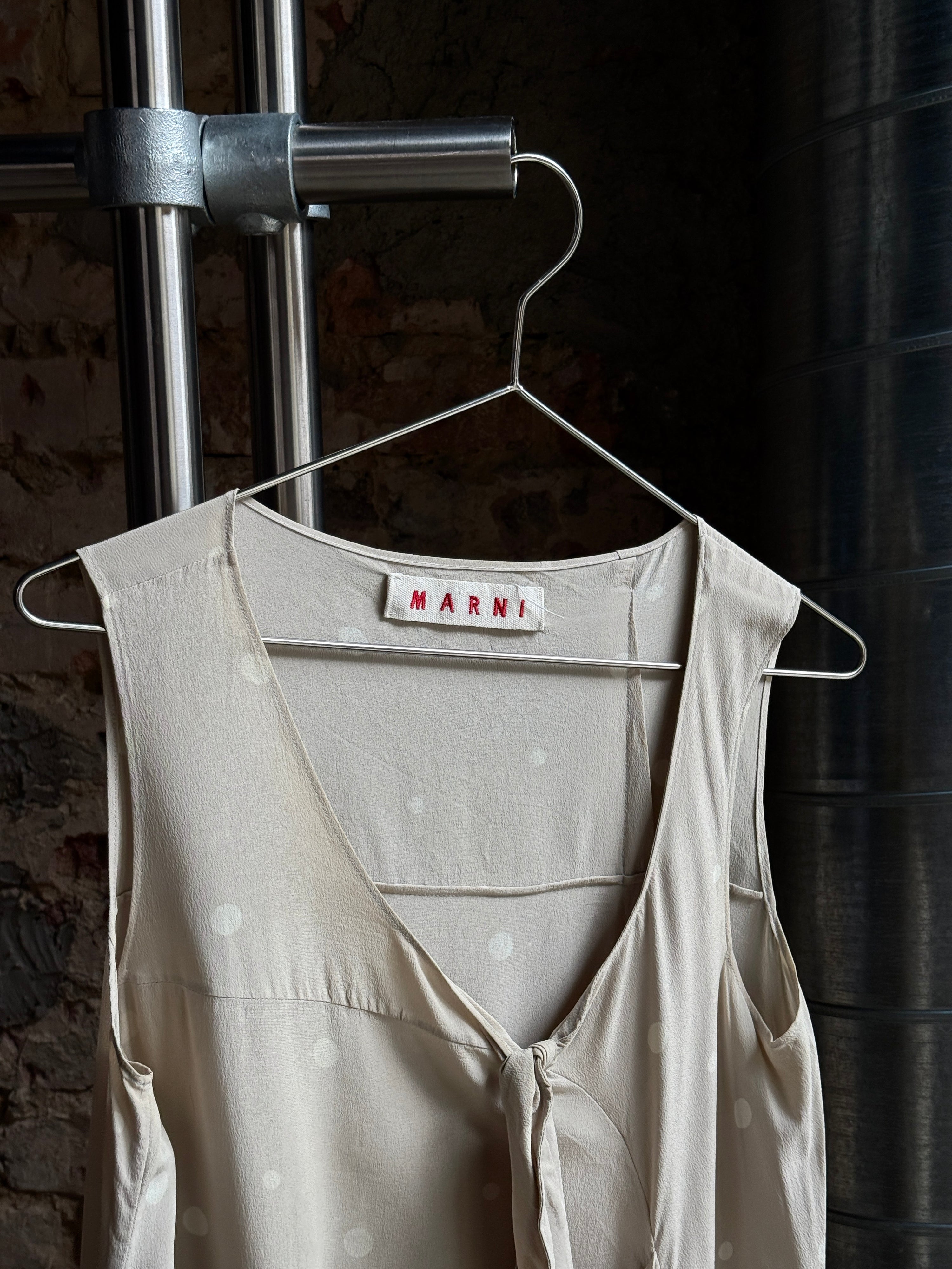 Marni Polkadot Silk Ruffle Slip Dress Cream - S