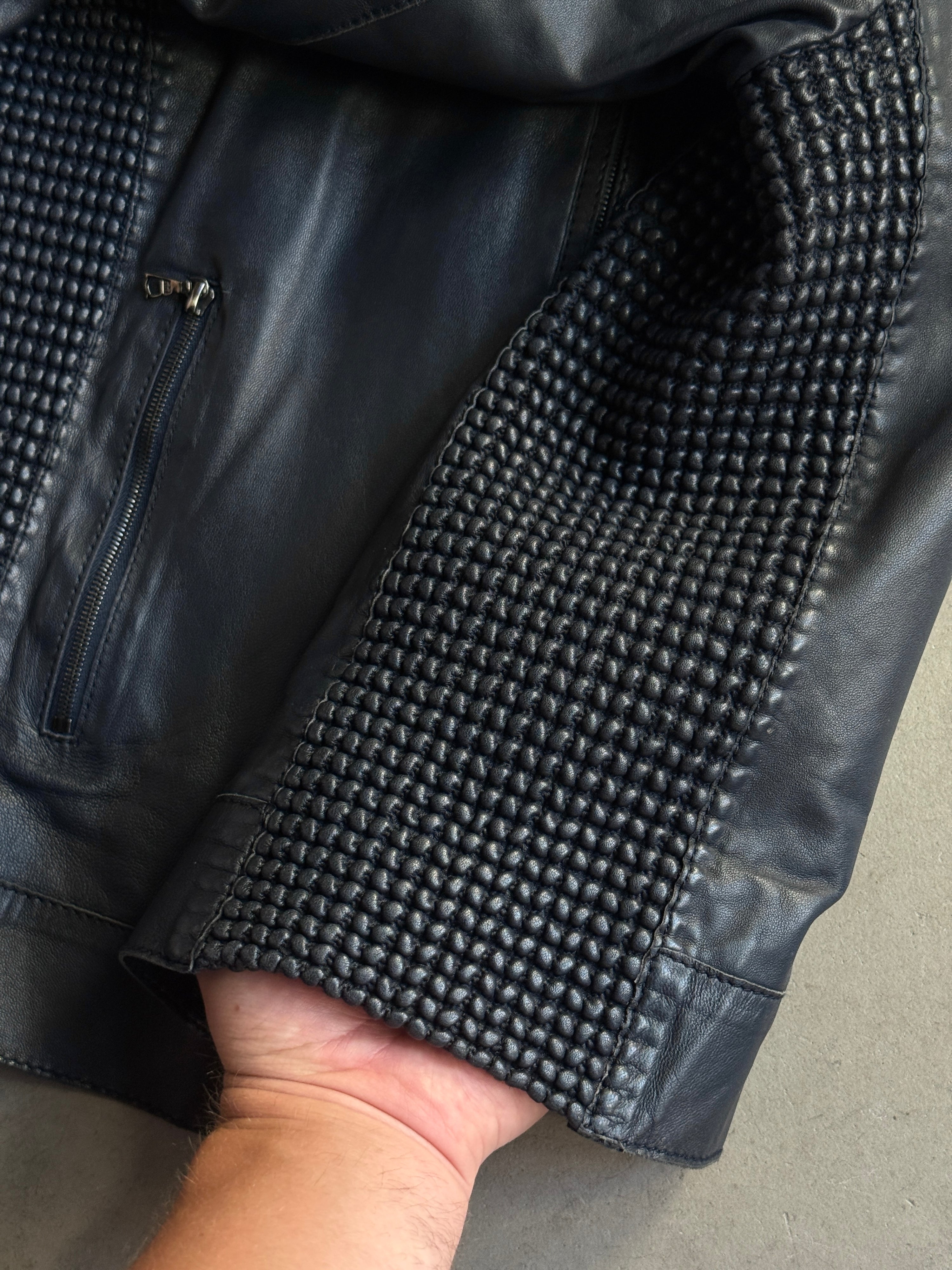 2000s Hugo Boss Nappa Bubble Leather Jacket Navy - S