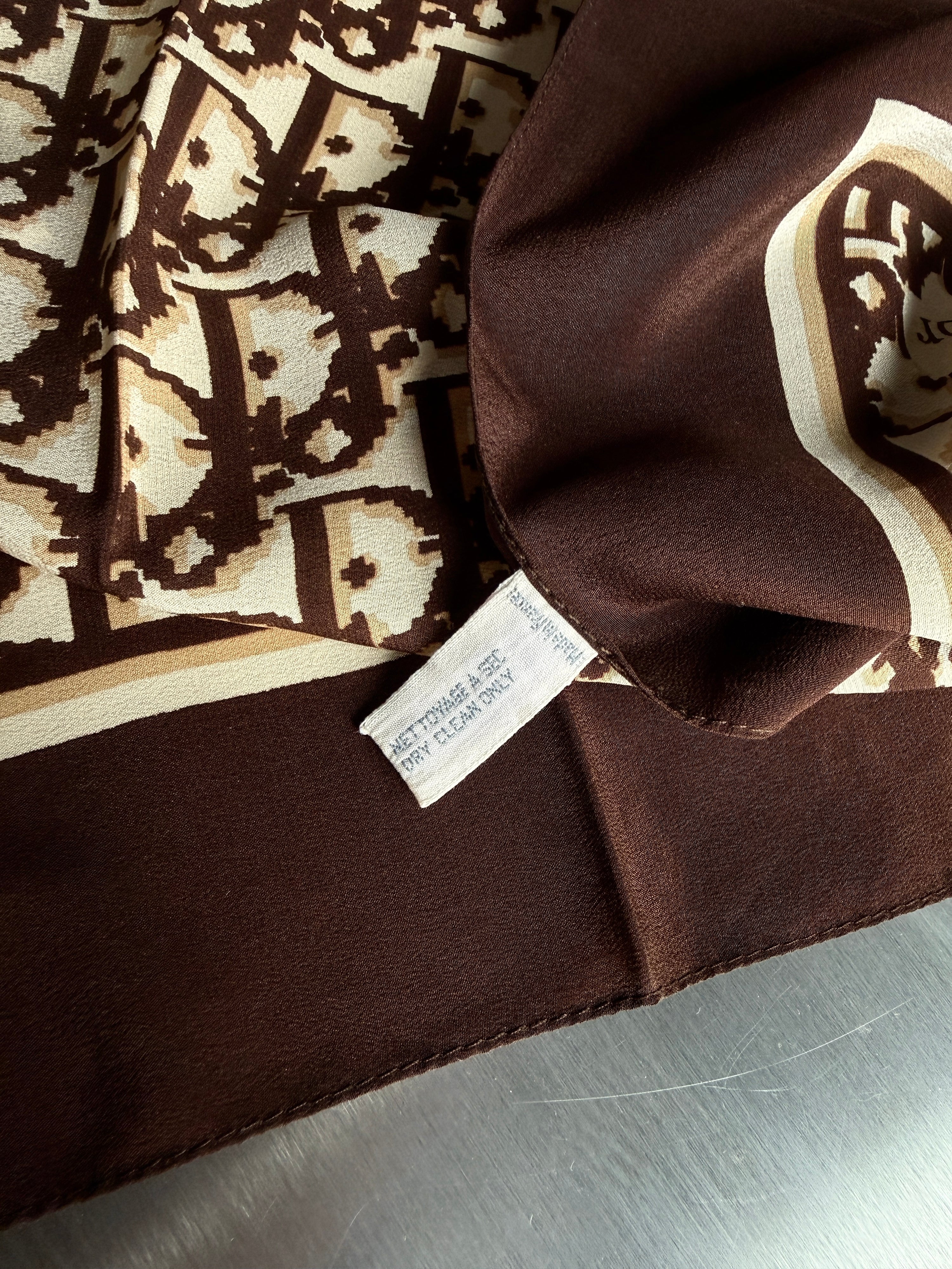 Vintage Christian Dior Oblique Silk Scarf Brown