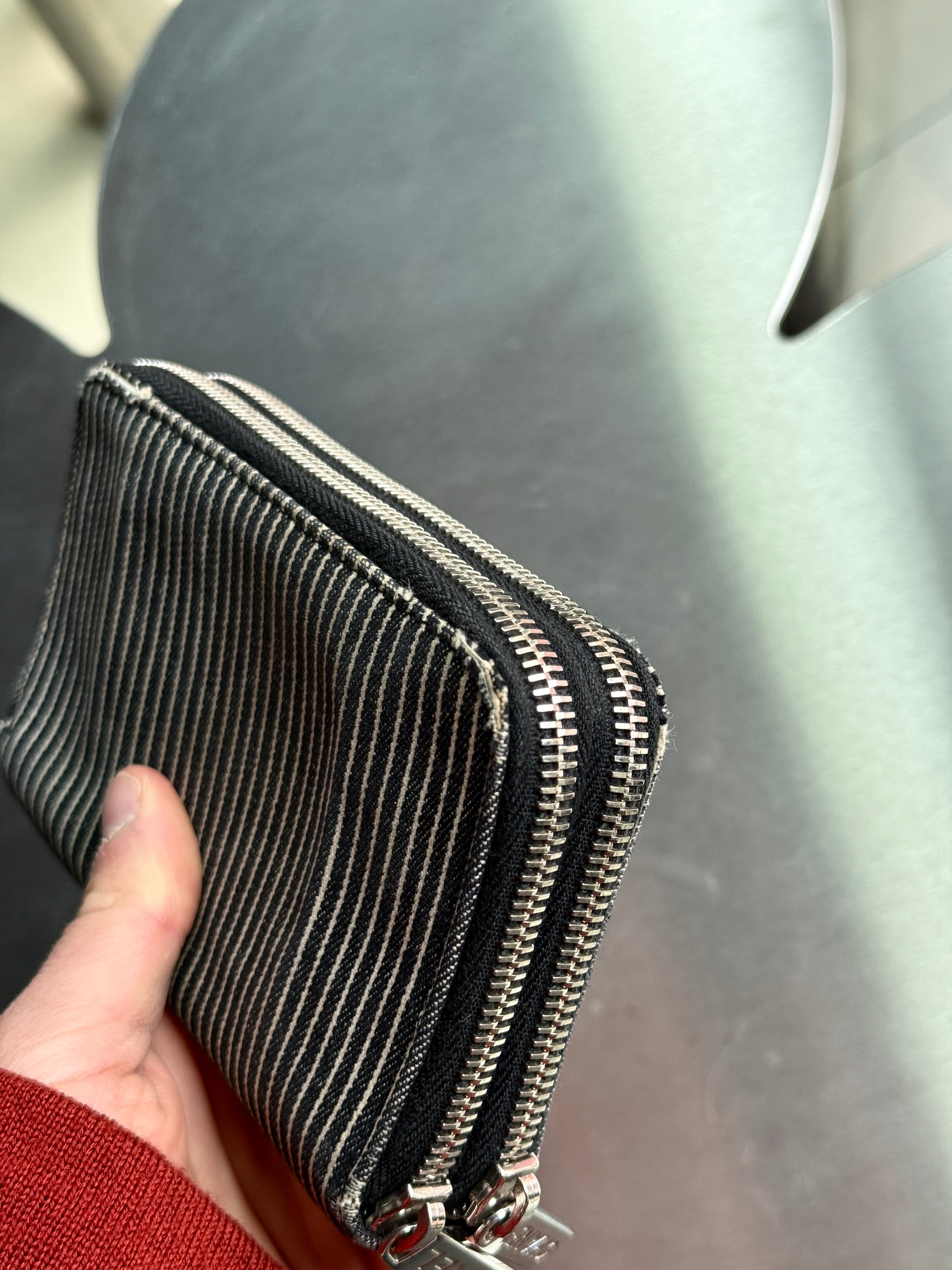 Chanel Double Zip Striped “Denim” Wallet White/Blue