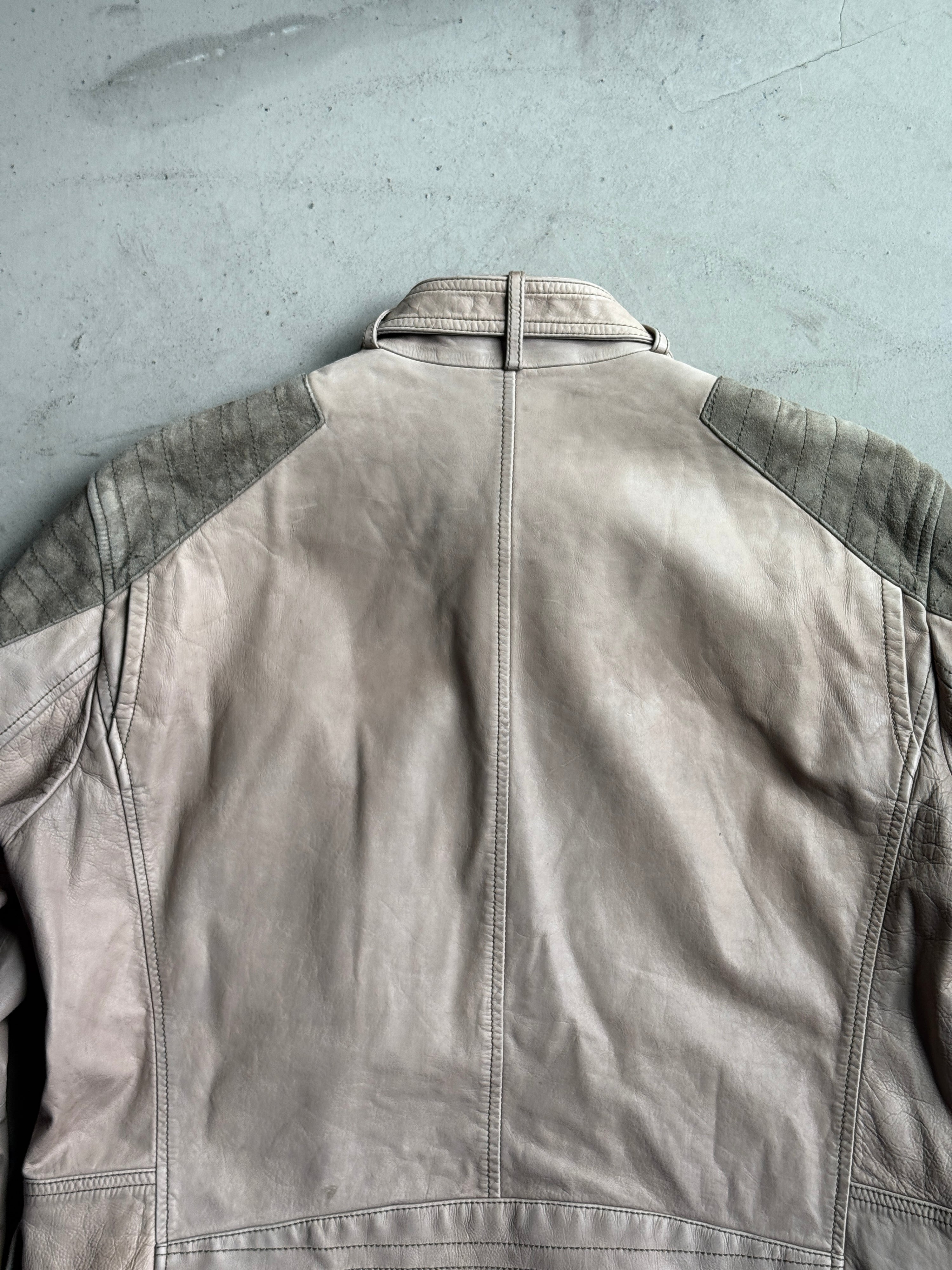 Vintage Kenzo Leather Biker Jacket Taupe / Khaki - L