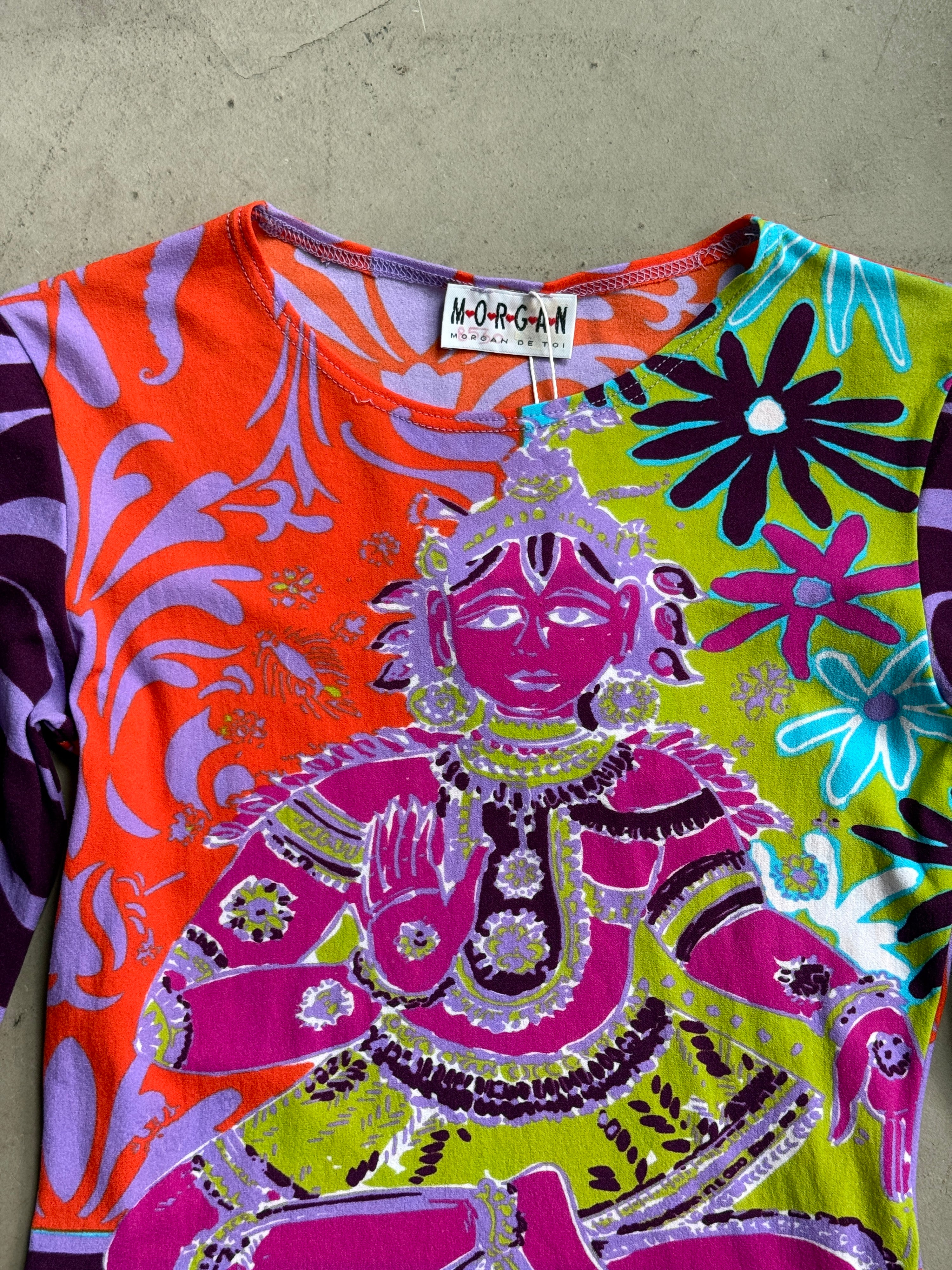 Vintage Morgan de Toi "Psychadelic Hindu" 3/4 Sleeves Funky Top Purple - S