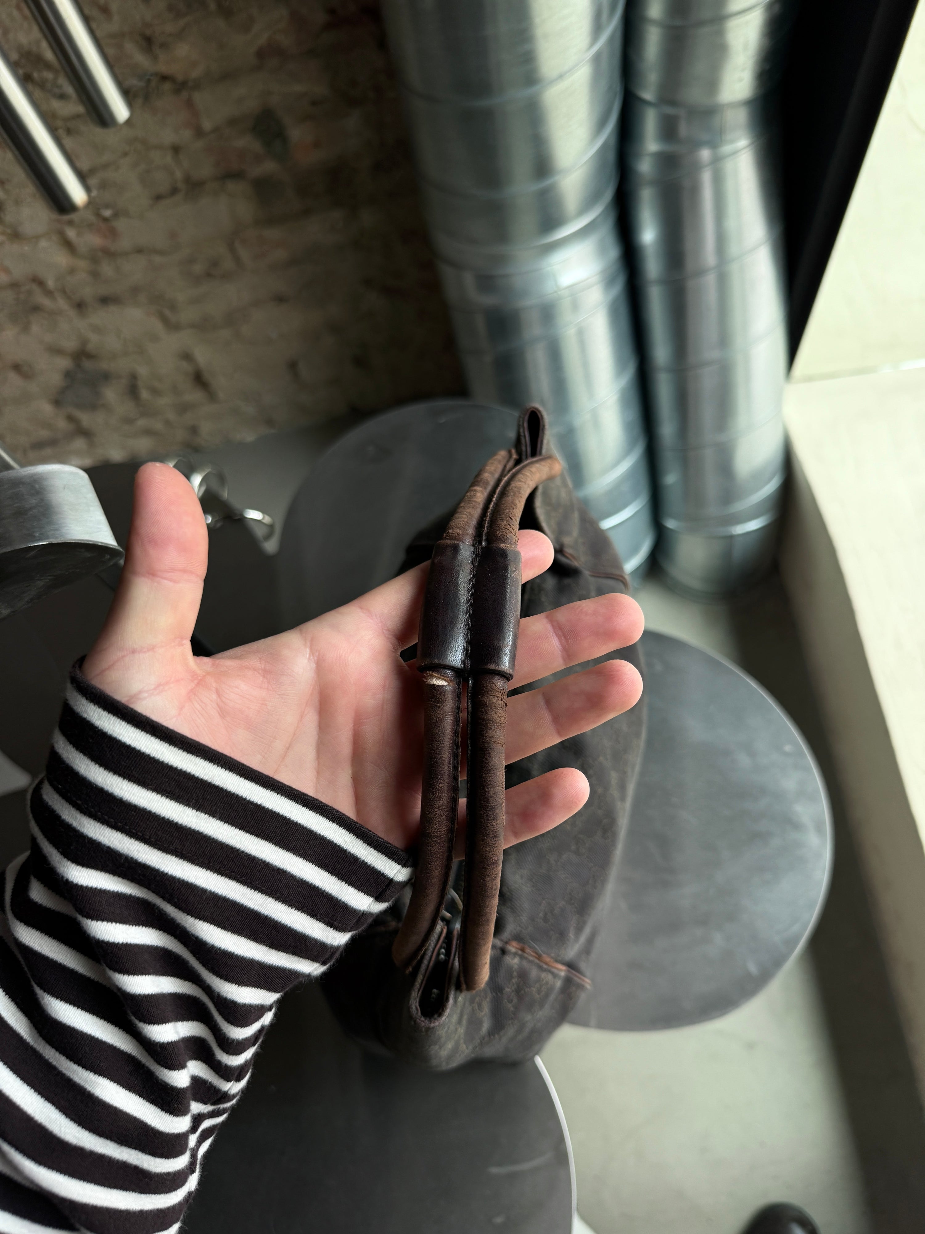 Vintage Gucci GG Cloth Hobo Bag Dark Brown