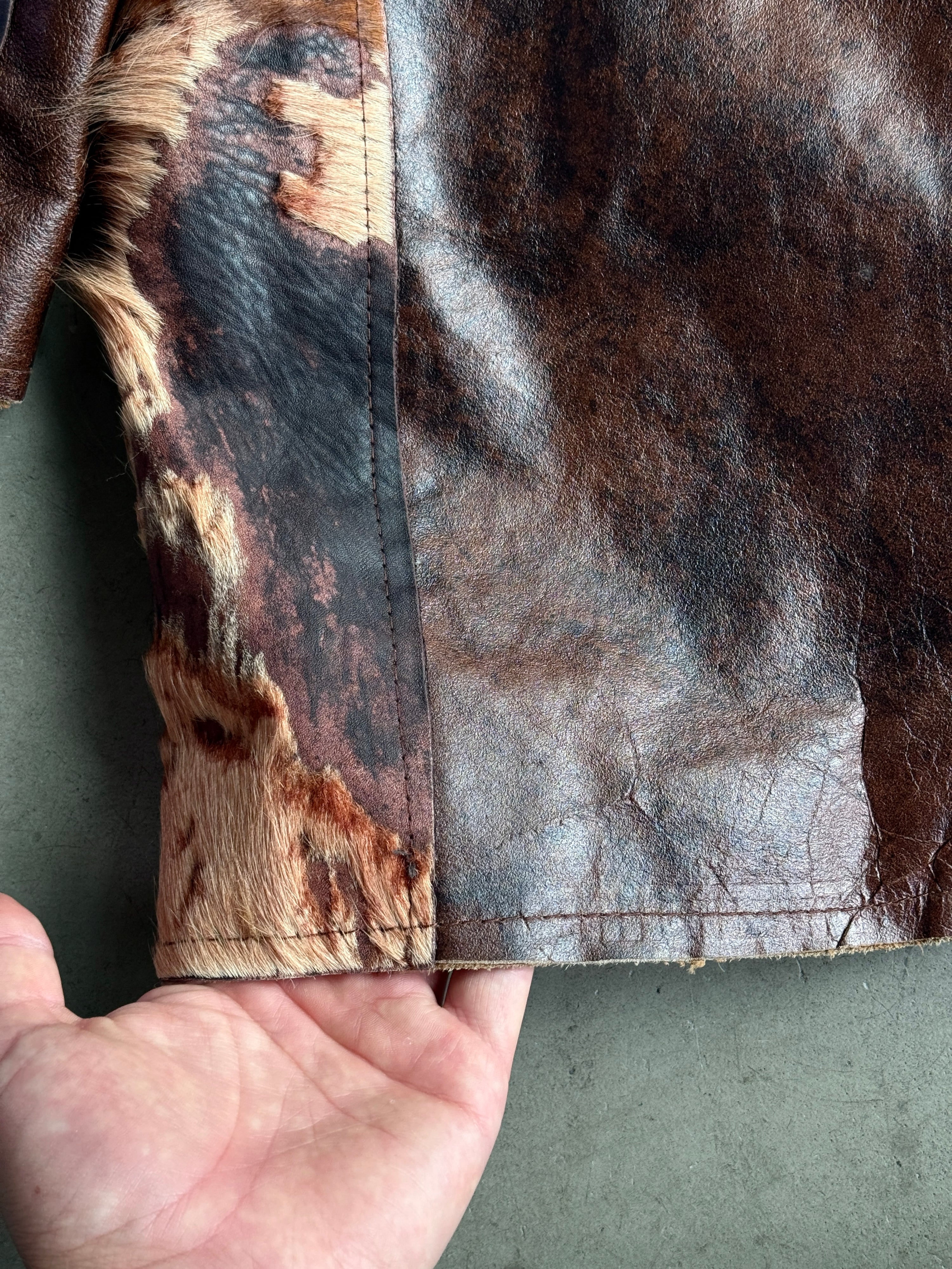 Vintage 2000s Imperial Cowhide Pony Hair Leather Coat Brown - M