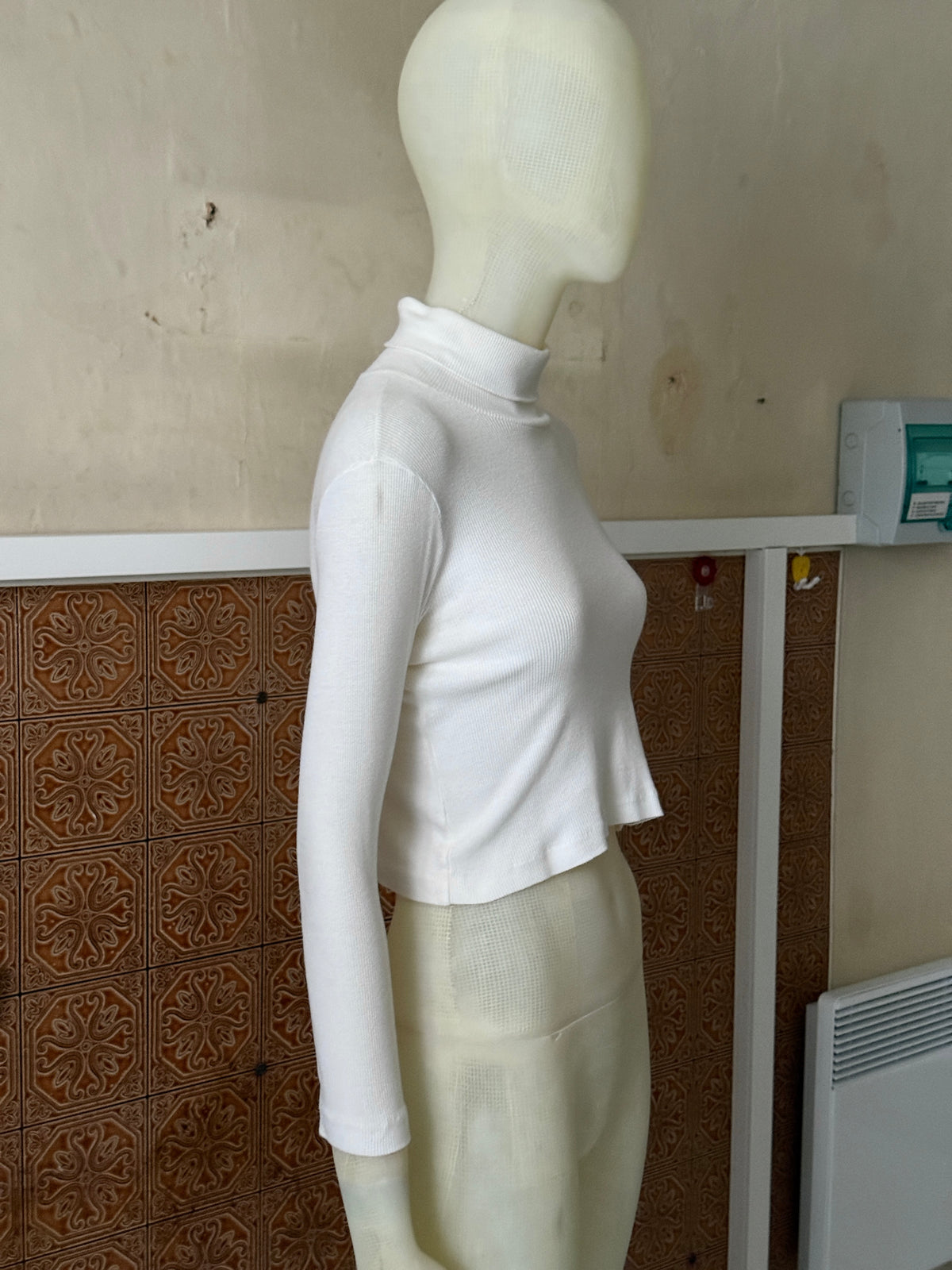 Vintage CP Company Cropped White Turtleneck Longsleeve Top - XS