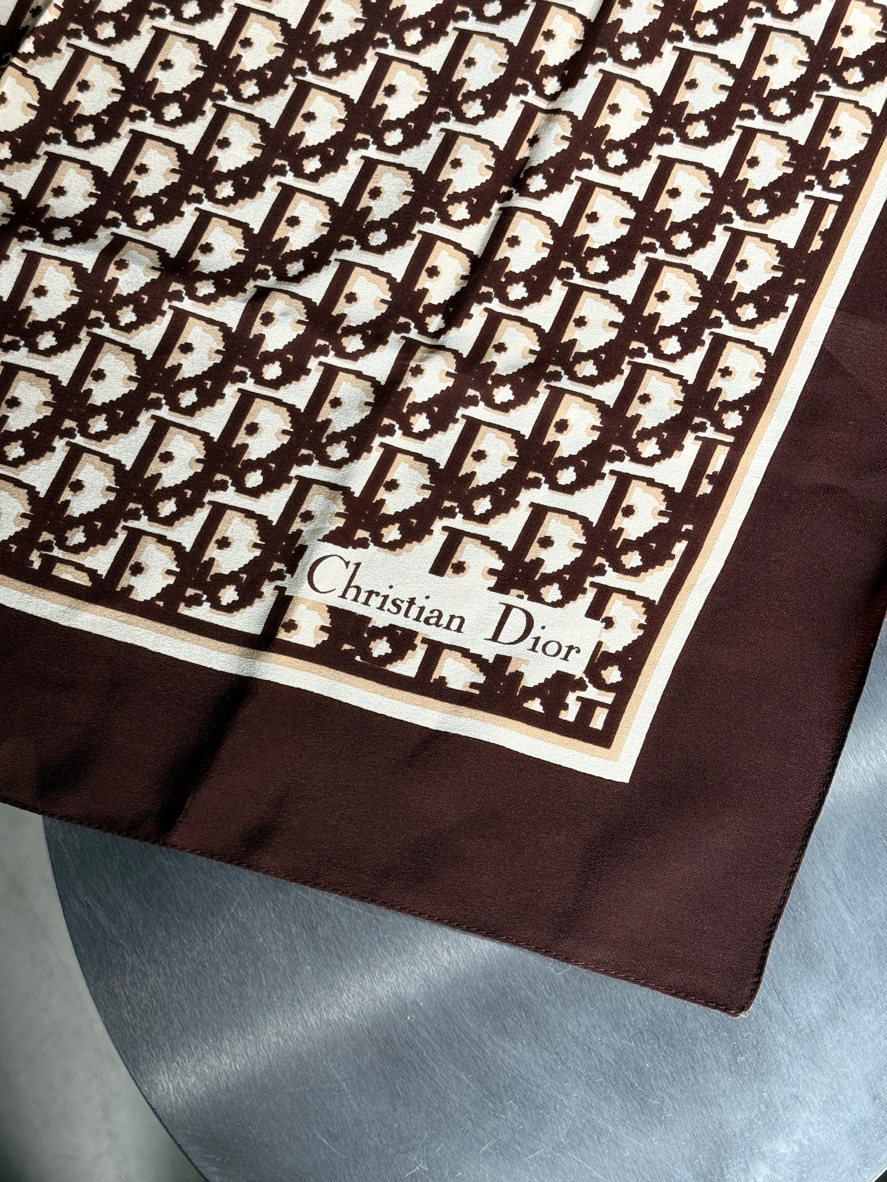 Vintage Christian Dior Oblique Silk Scarf Brown