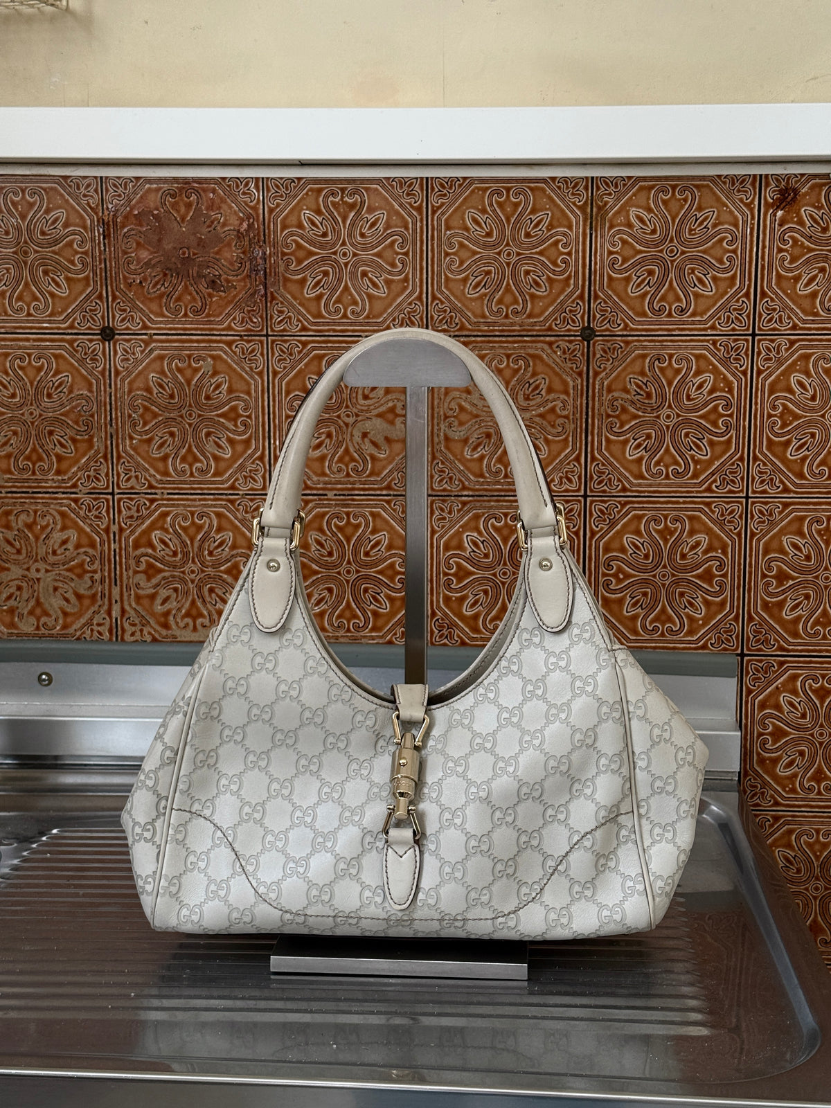 Gucci Guccissima Jackie Hobo Cream Soft Tote Bag