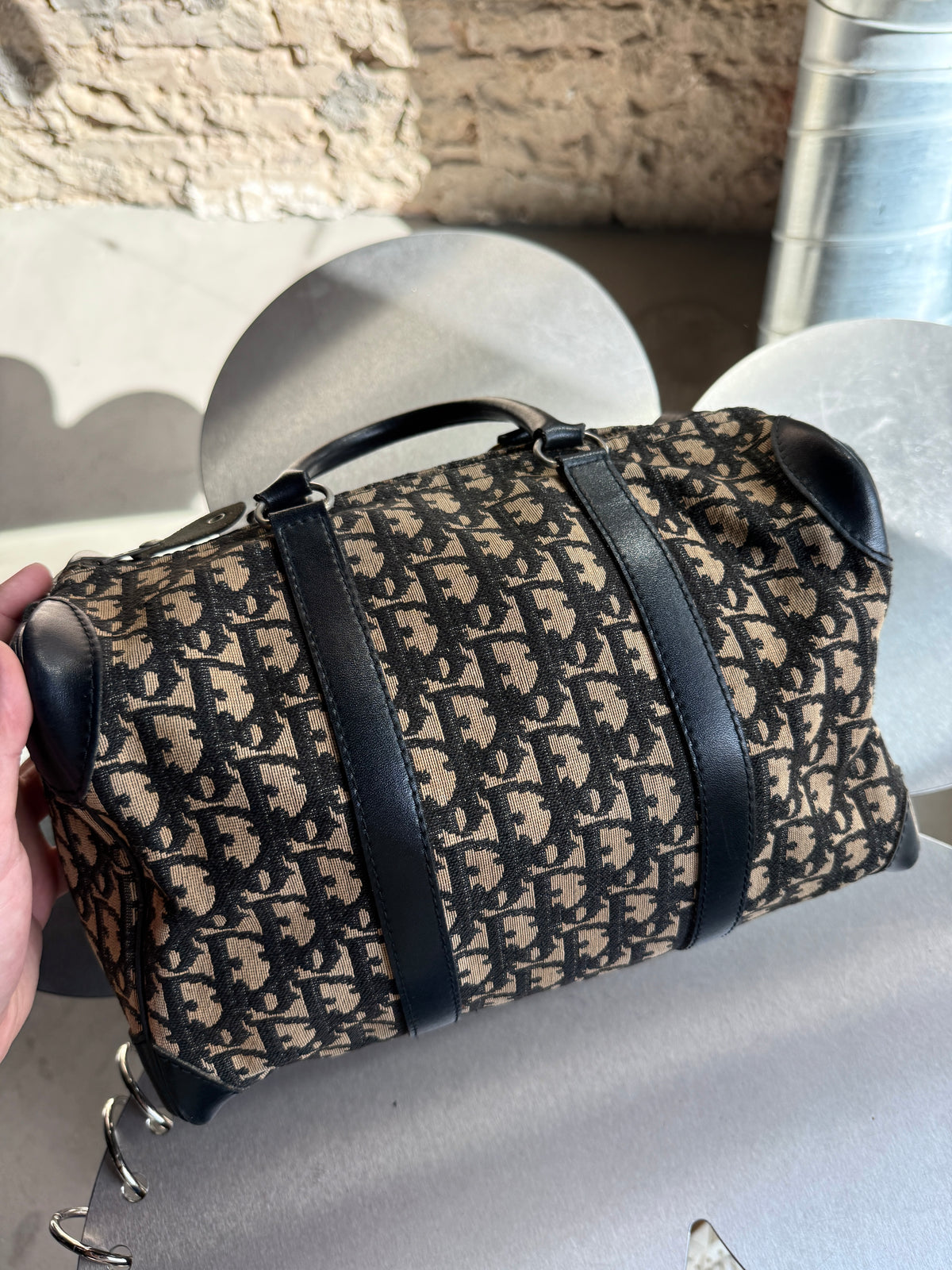 Vintage Dior Trotter Boston Bag Navy
