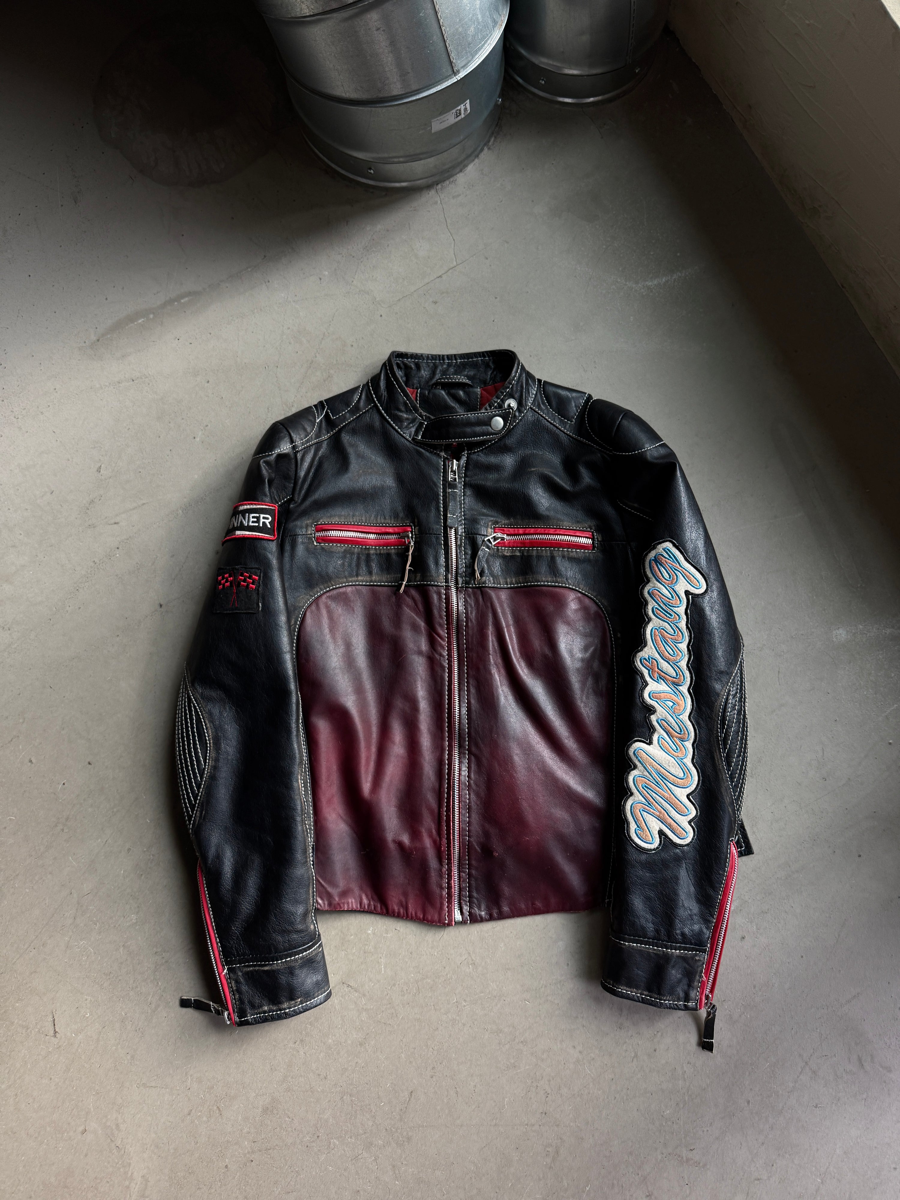 Vintage Mustang "MSD32" Biker Leather Jacket Black - S