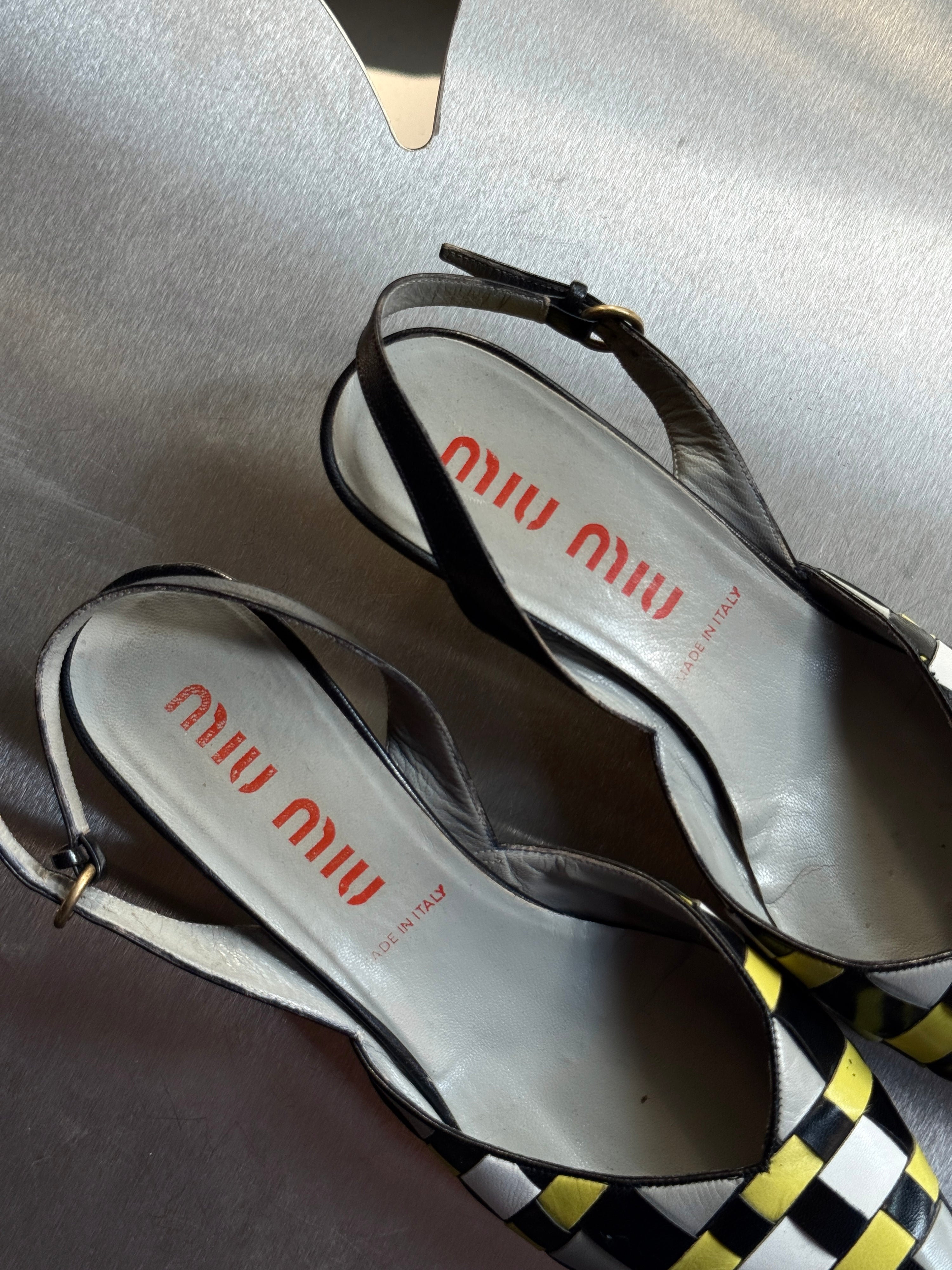Vintage SS2001 Checkered Miu Miu Slingback Kitten Heels - EU 39.5