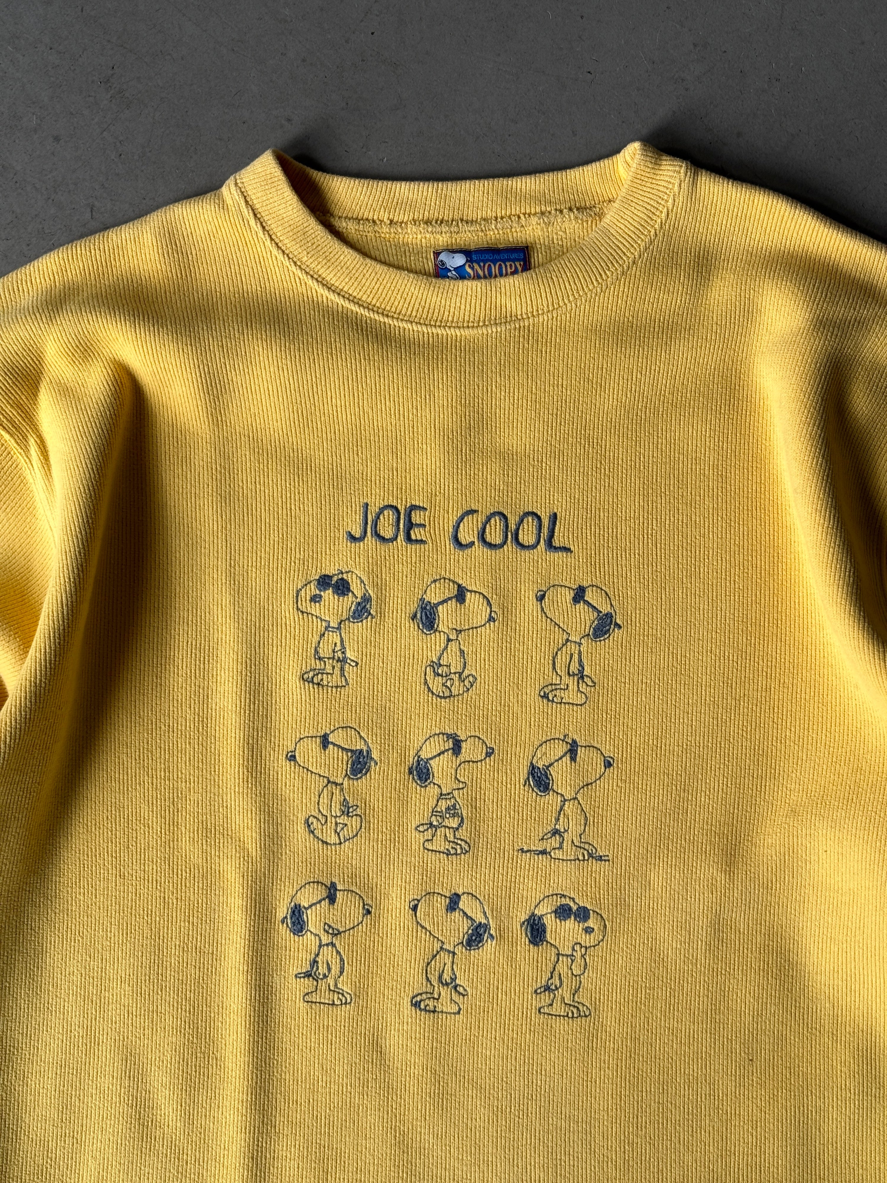 Vintage 1990s Studio Adventures "Joe Cool" Snoopy Sweater Yellow - XL