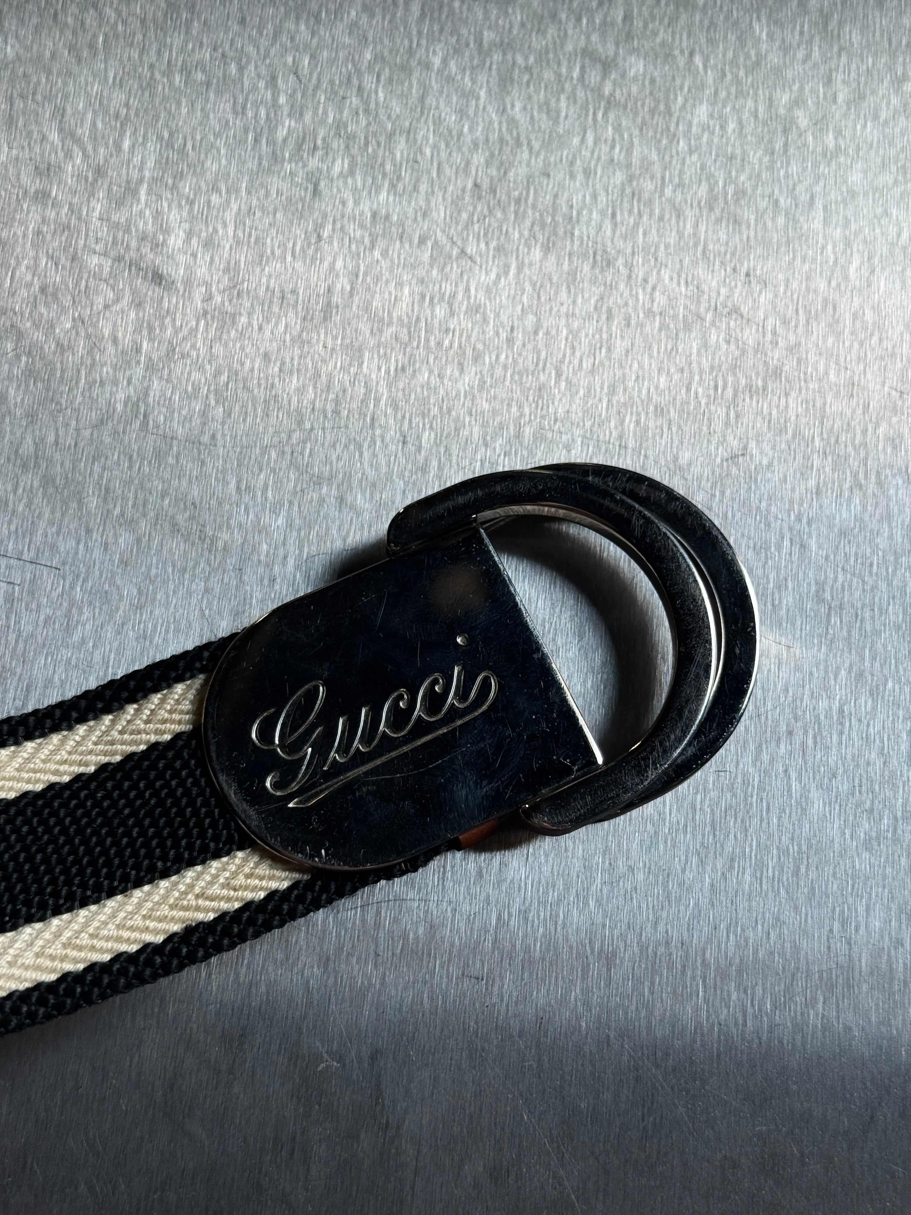 Gucci Striped Web Canvas Belt Black / Cream