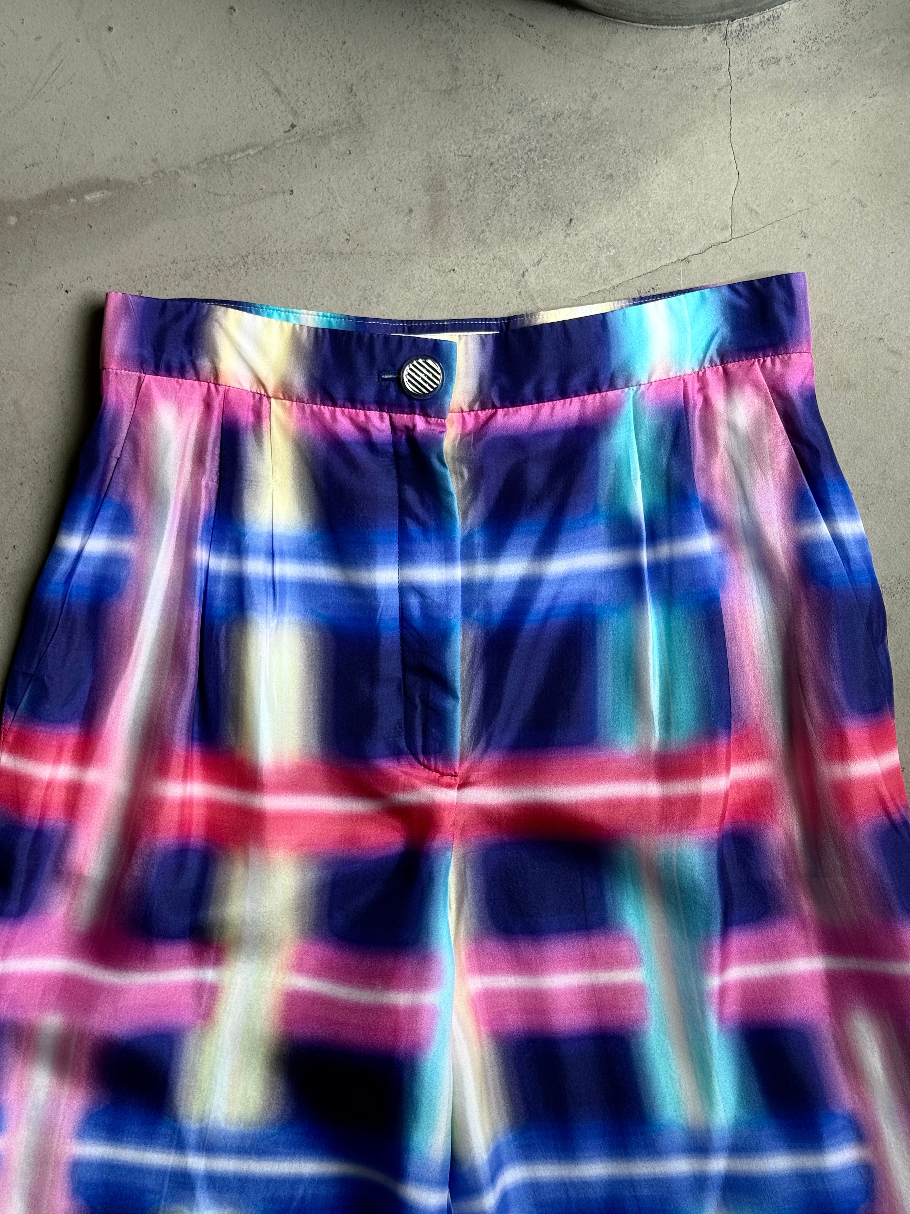 Checkered Plaid Chanel Silk Wide-Leg Palazzo Trousers - W29 L32