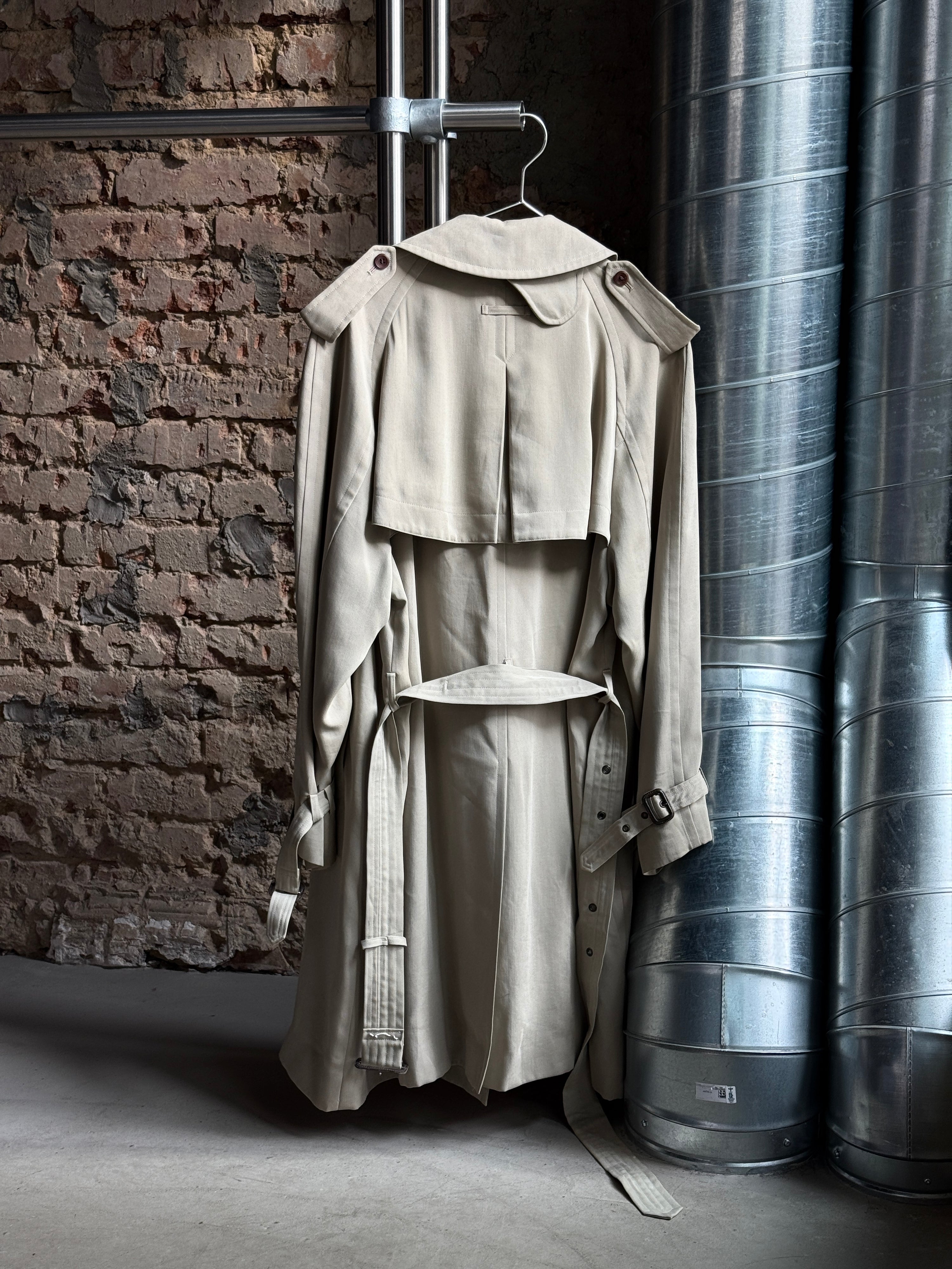 Vintage 1990s Jean Paul Gaultier Objet Homme Double Breasted Trench Coat Beige - L