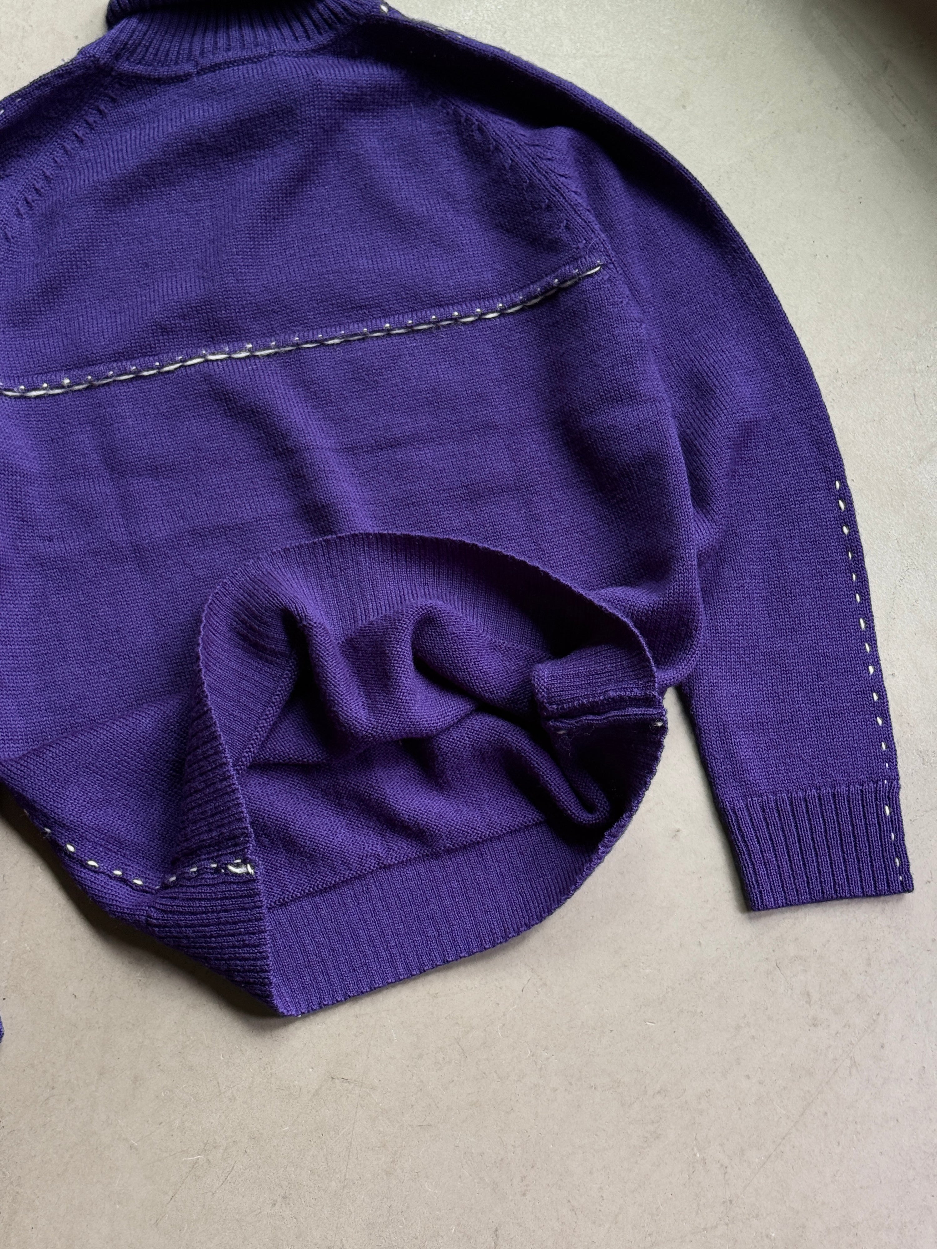 2000s Issey Miyake Men Contrast Stitch Wool Turtleneck Purple - M