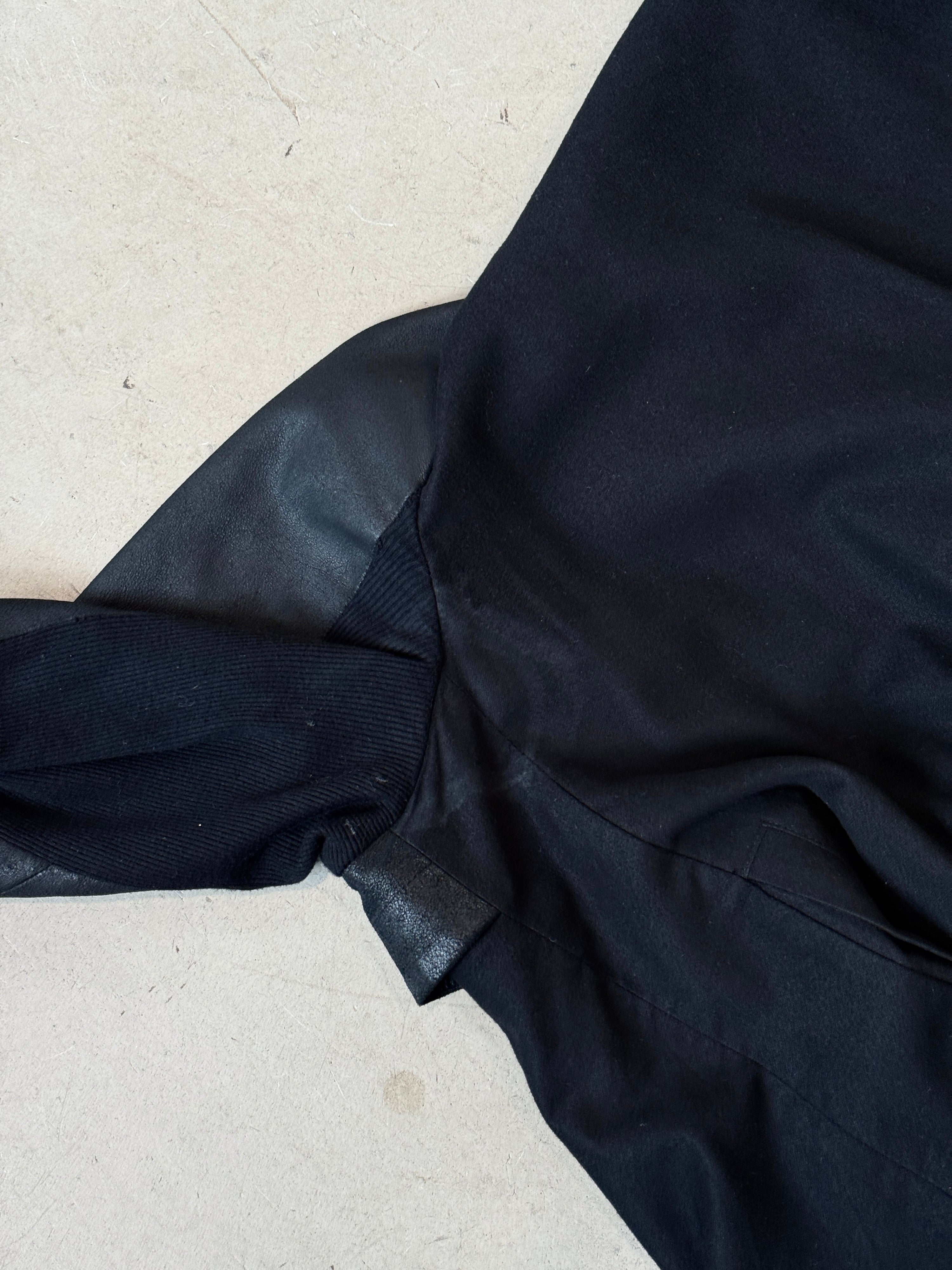 Helmut Lang Asymetrical Draped Leather & Cotton Jacket Black - M