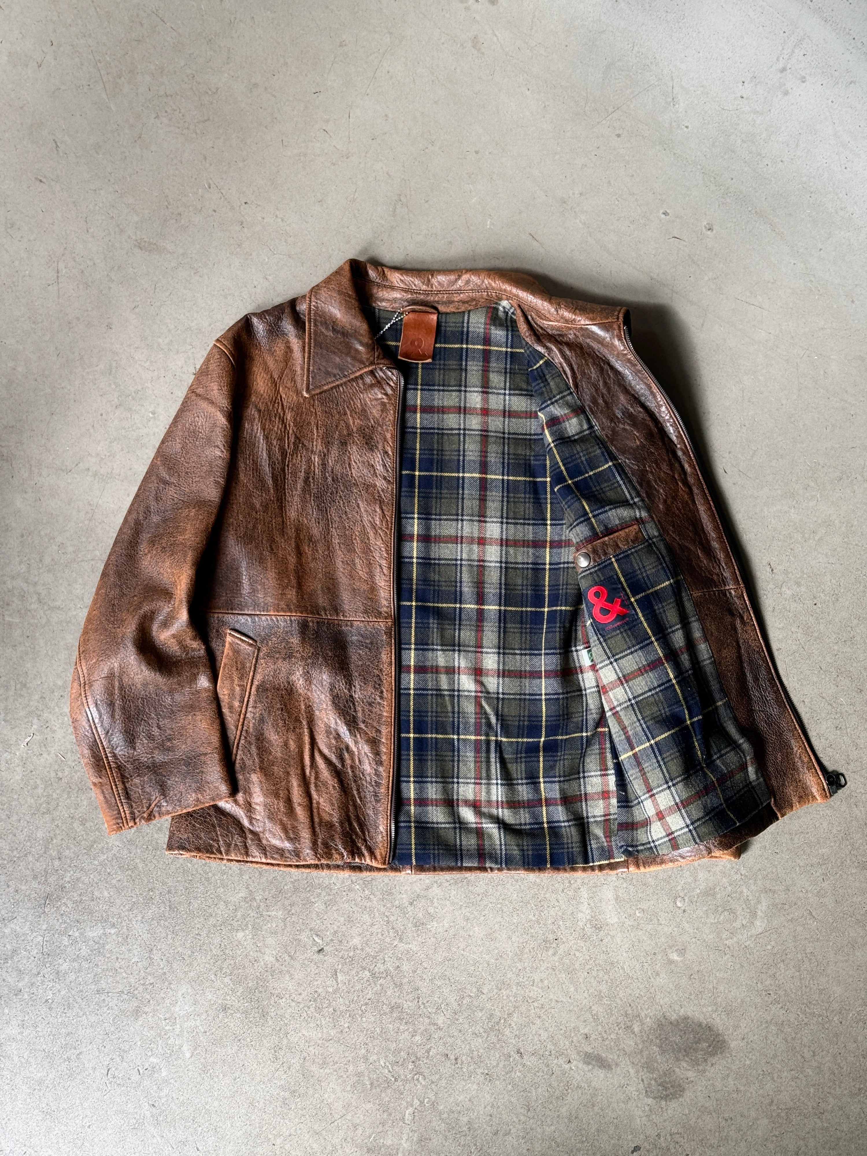 Vintage Dolce & Gabbana Distressed Brown Leather Jacket - M