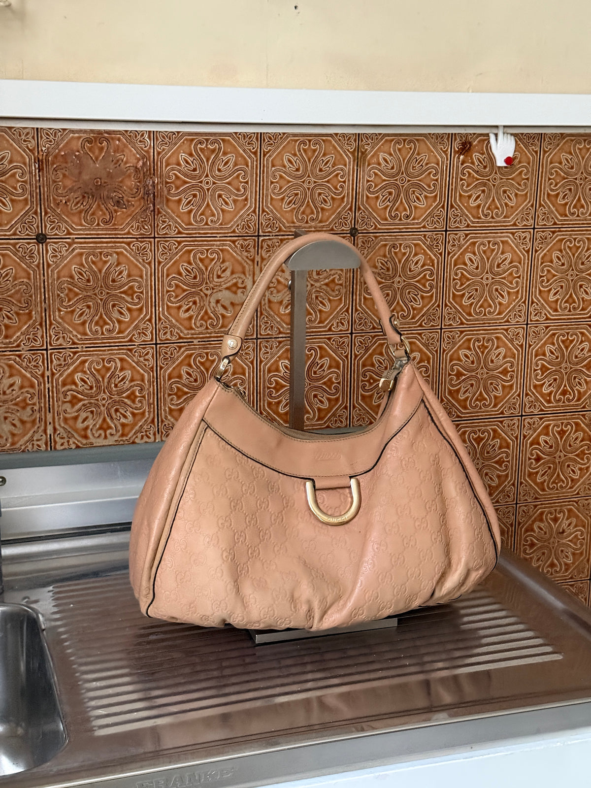 Gucci Guccissima Large Abbey D-Ring Tan Shoulder Bag