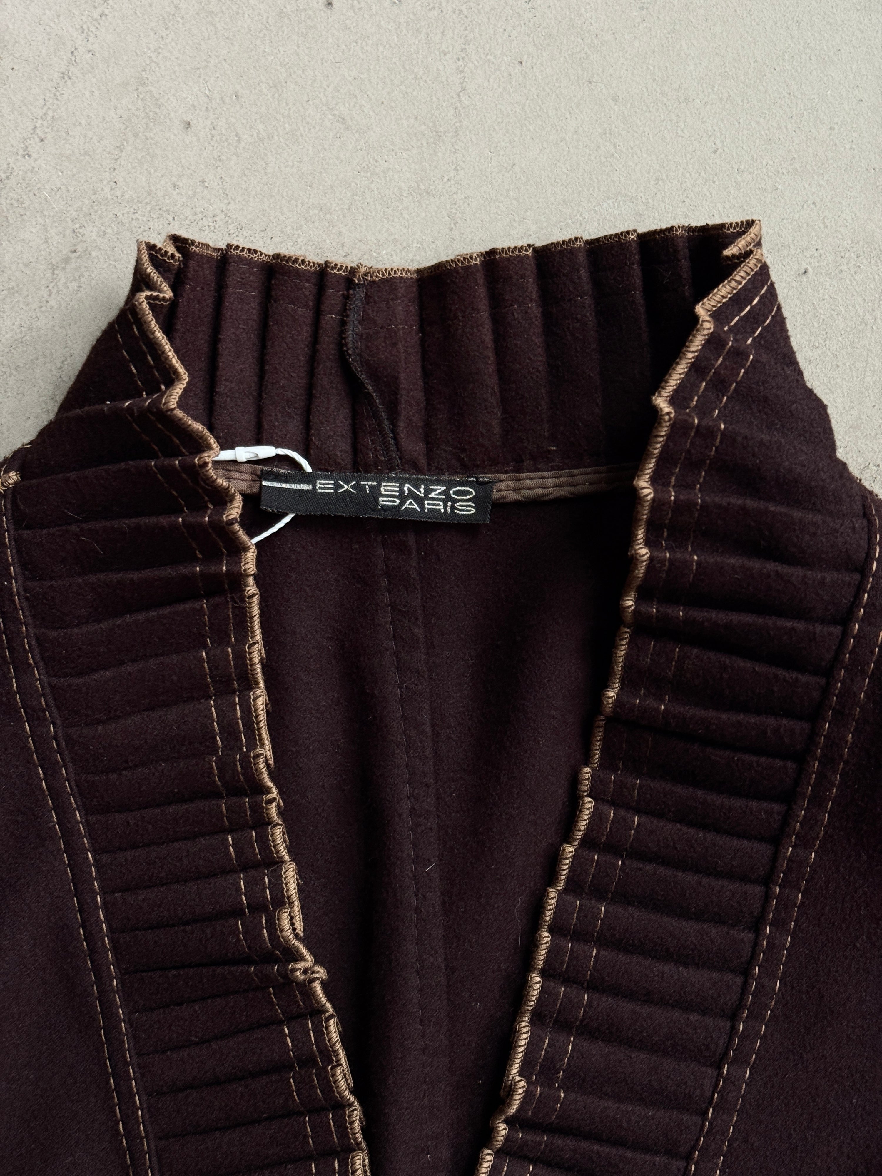 Vintage Pleated Extenzo Paris Tie Ruffle Jacket Brown - S