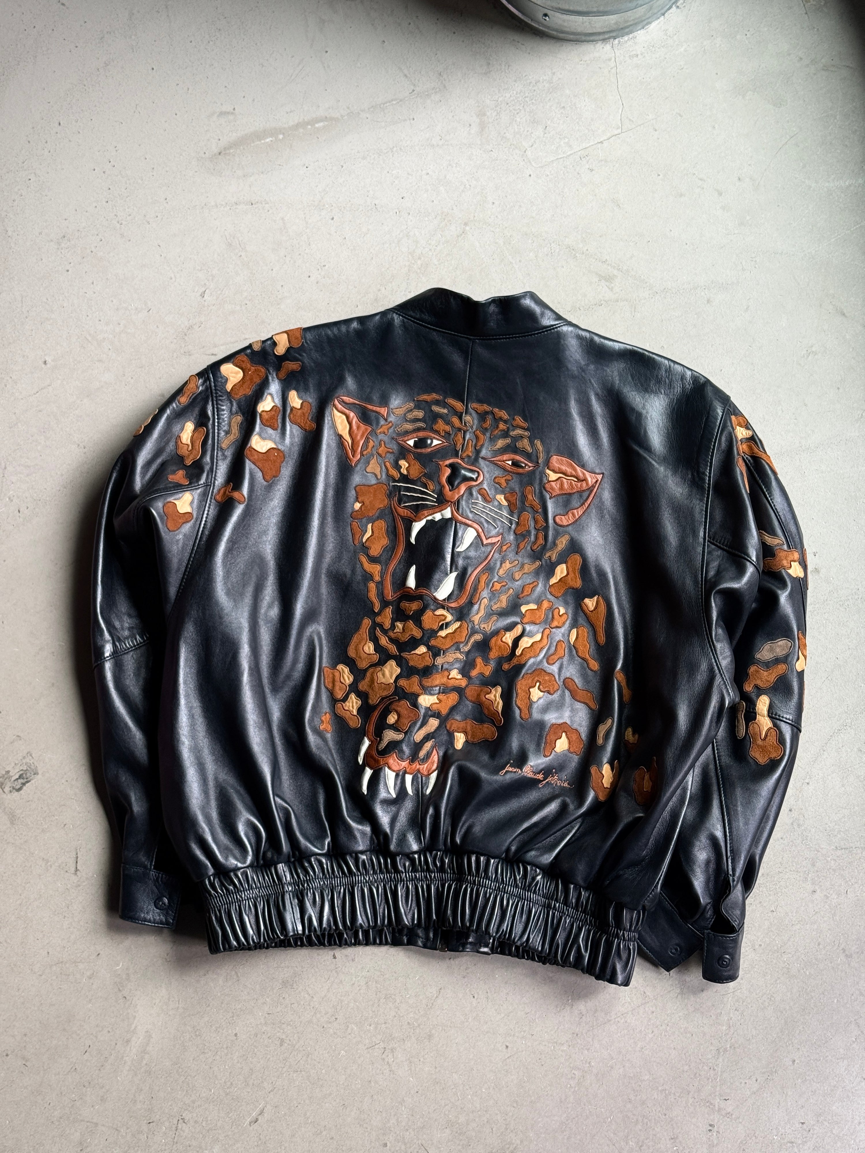 Vintage Jean Claude Jitrois Leopard Leather Jacket Black - M