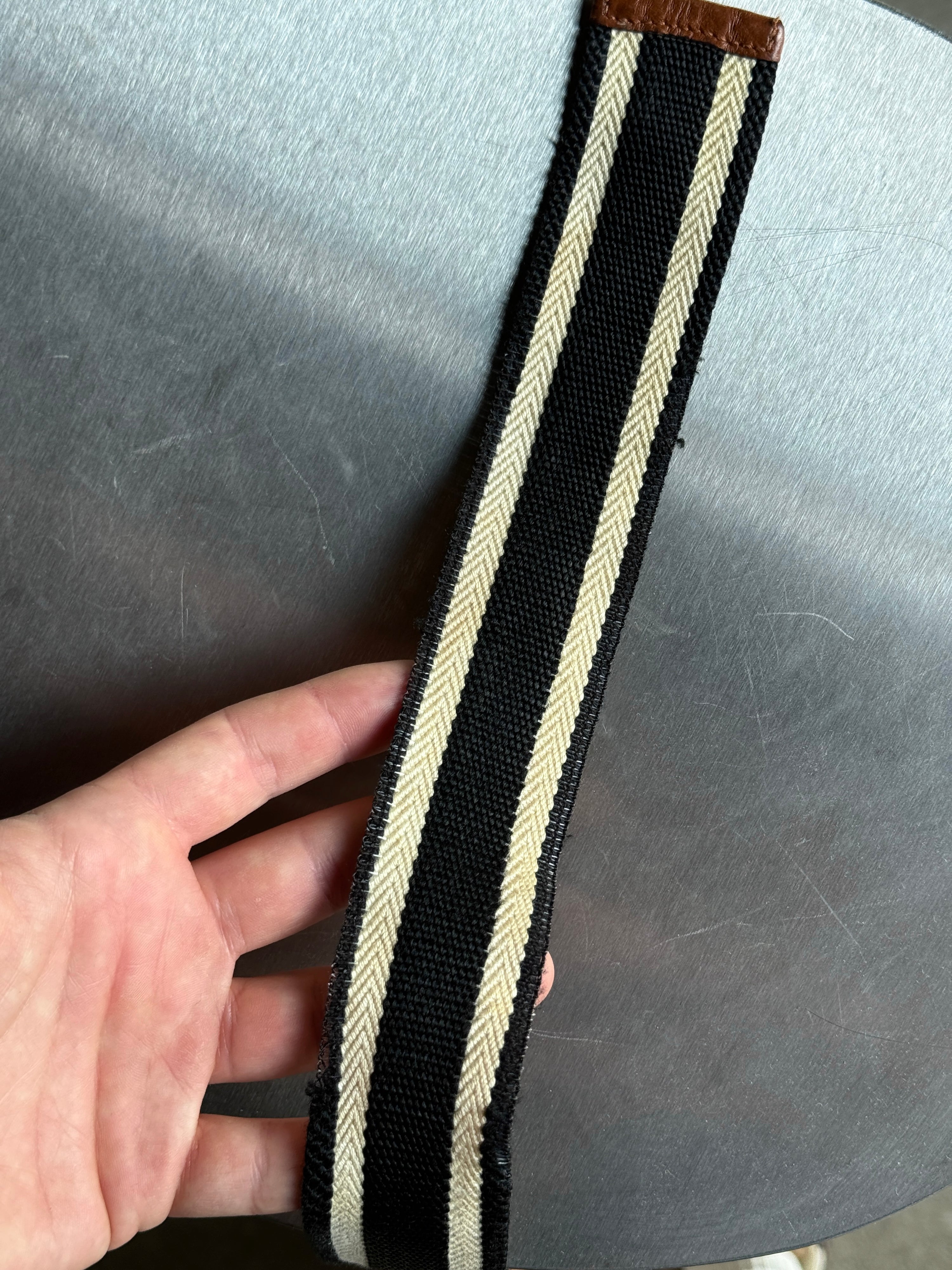Gucci Striped Web Canvas Belt Black / Cream
