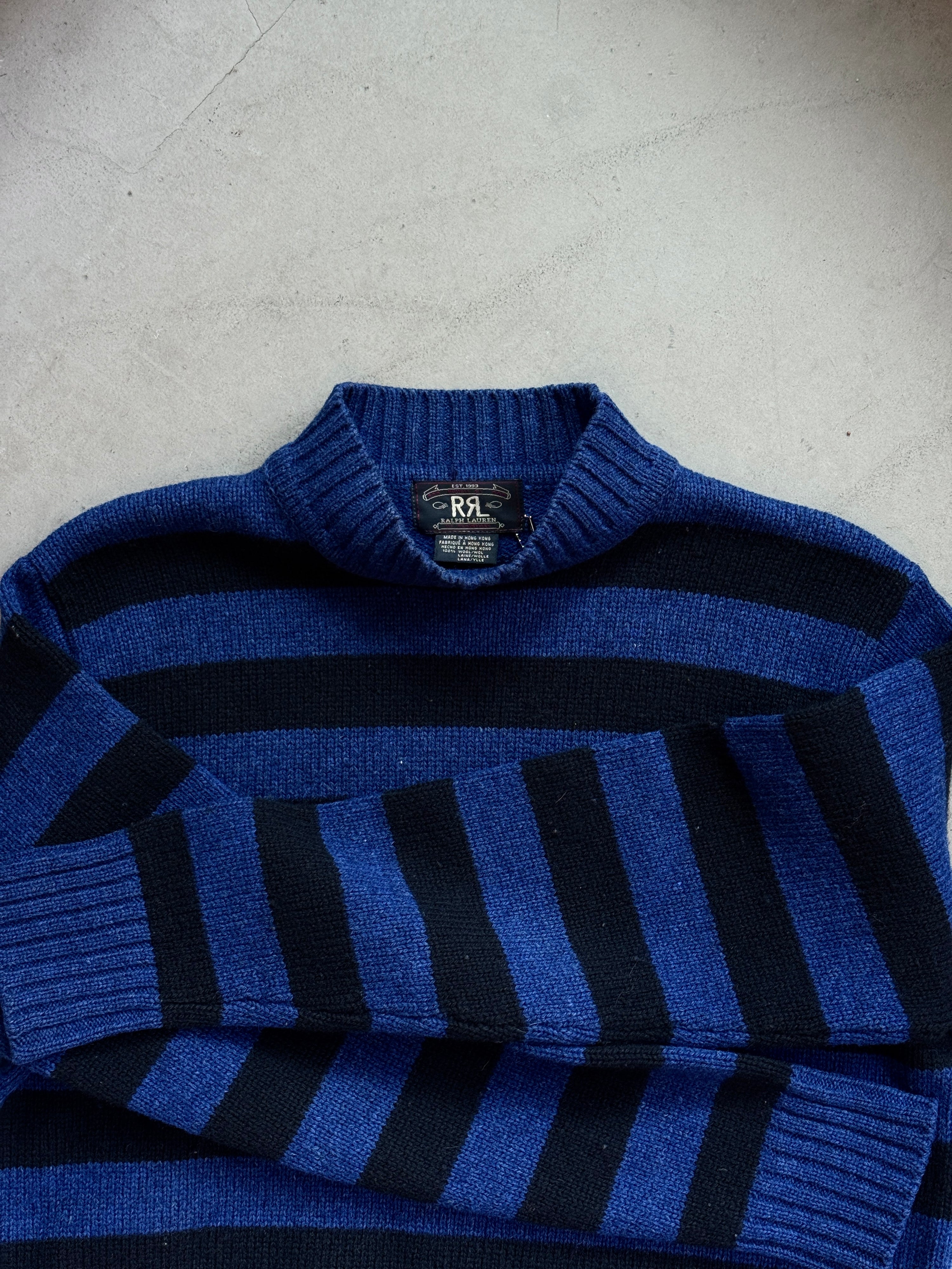 Vintage Double RL Striped Wool Knit Black/Blue - S