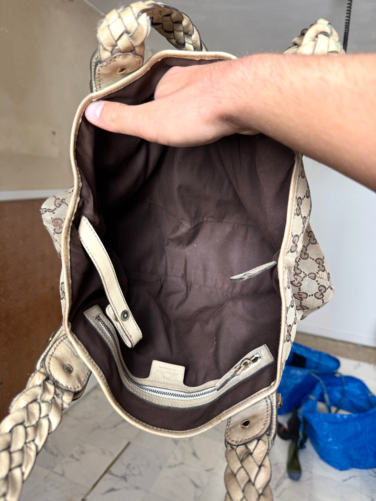 Gucci Beige GG Canvas Pelham Medium Horsebit Tote Bag