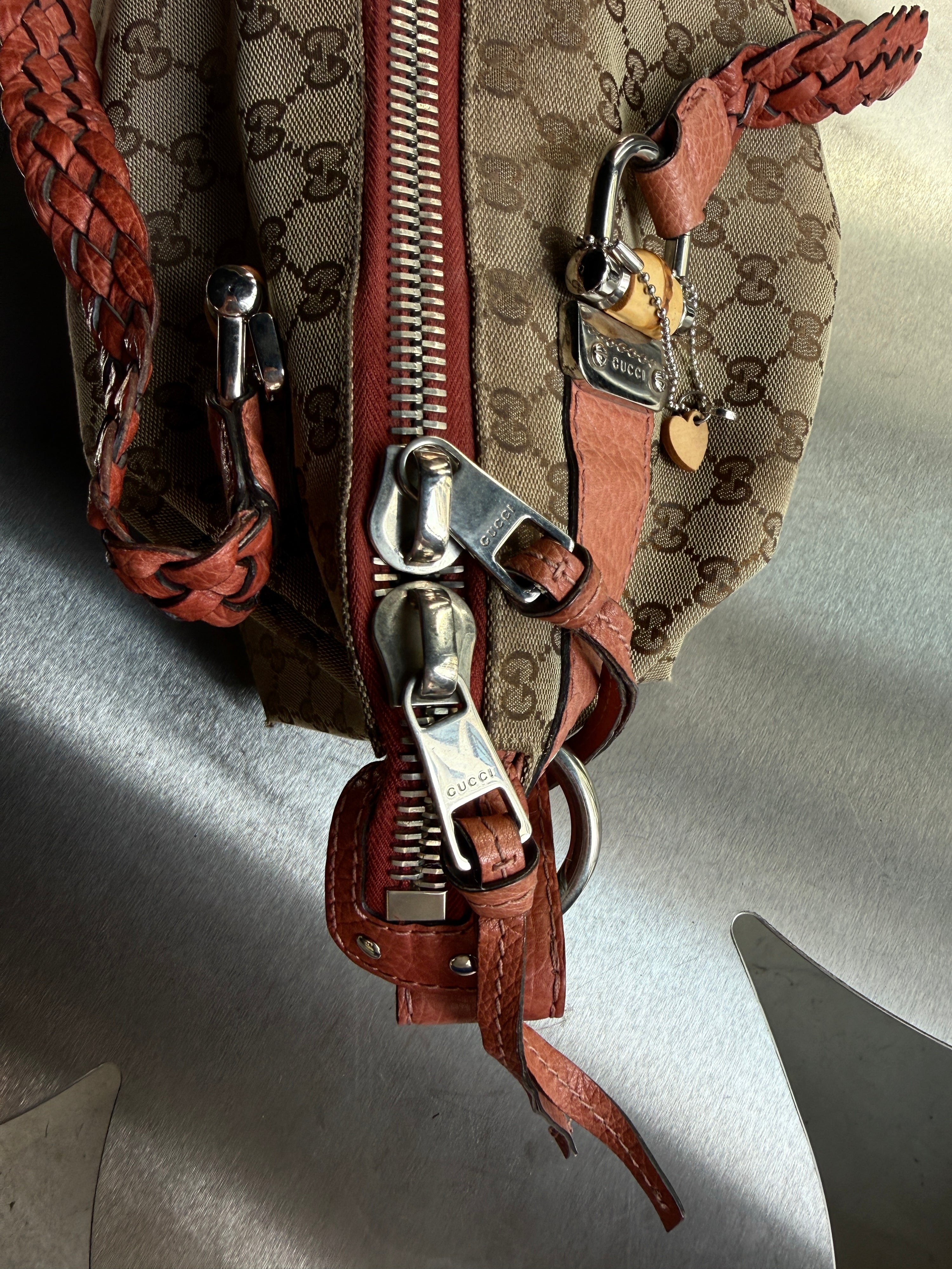 Vintage Gucci GG Bamboo Bar Shoulder Bag (Orange Braided Strap)