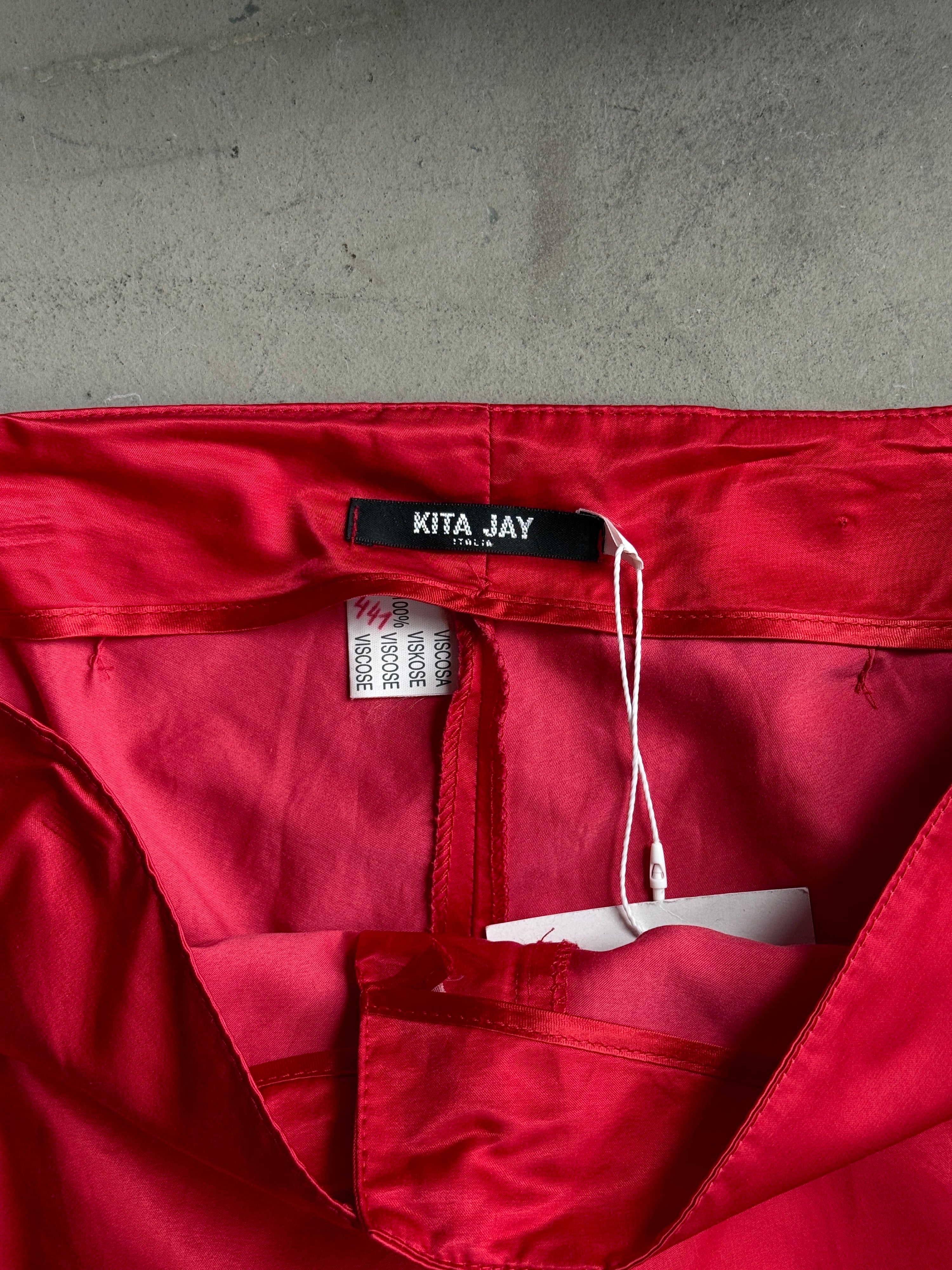 Vintage Kita Jay Italia Viscose Red Flared Trousers Red - W31 L35